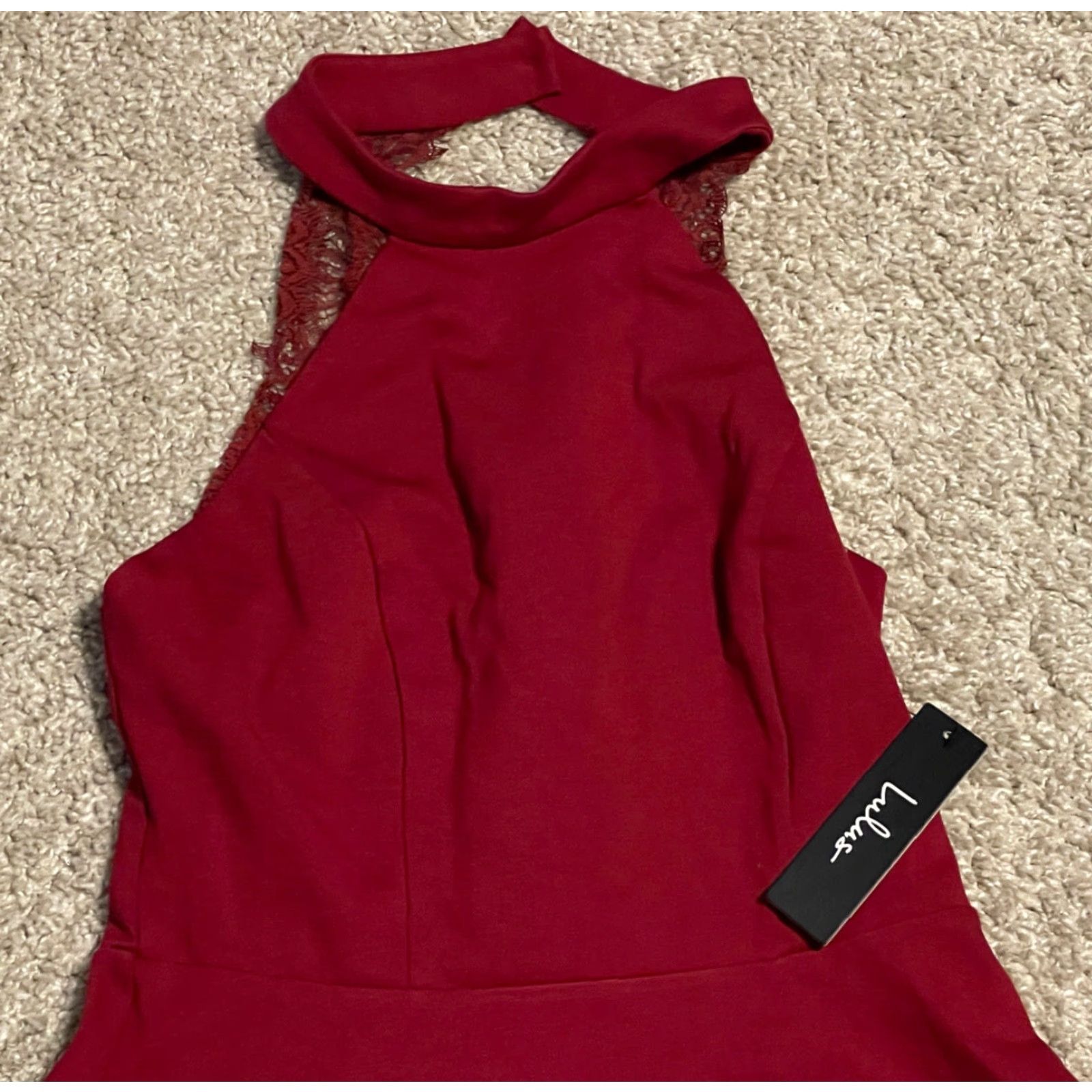 Lulus NWT Lulus Hometown Girl Wine Red Lace Skater Dress Size L Size L / US 10 / IT 46 - 2 Thumbnail