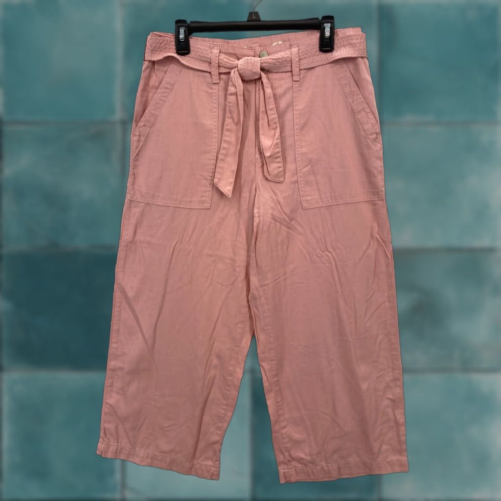 Vintage Seven7 Pants Women's 10 Wide Leg Cropped Pink Belted Patch Pockets Casual NWT Size 32" / US 10 / IT 46 - 1 Thumbnail