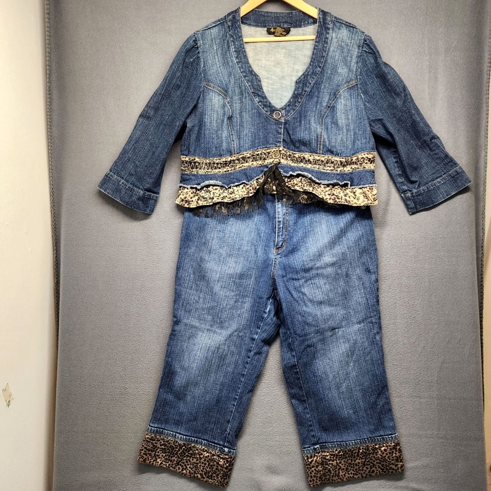 Vintage VINTAGE Ashley Stewart Set Womens 16W Cropped Jeans and Jacket Cheetah Animal Print Vtg Womens Boys? Size 38" / US 16 / IT 52 - 2 Thumbnail