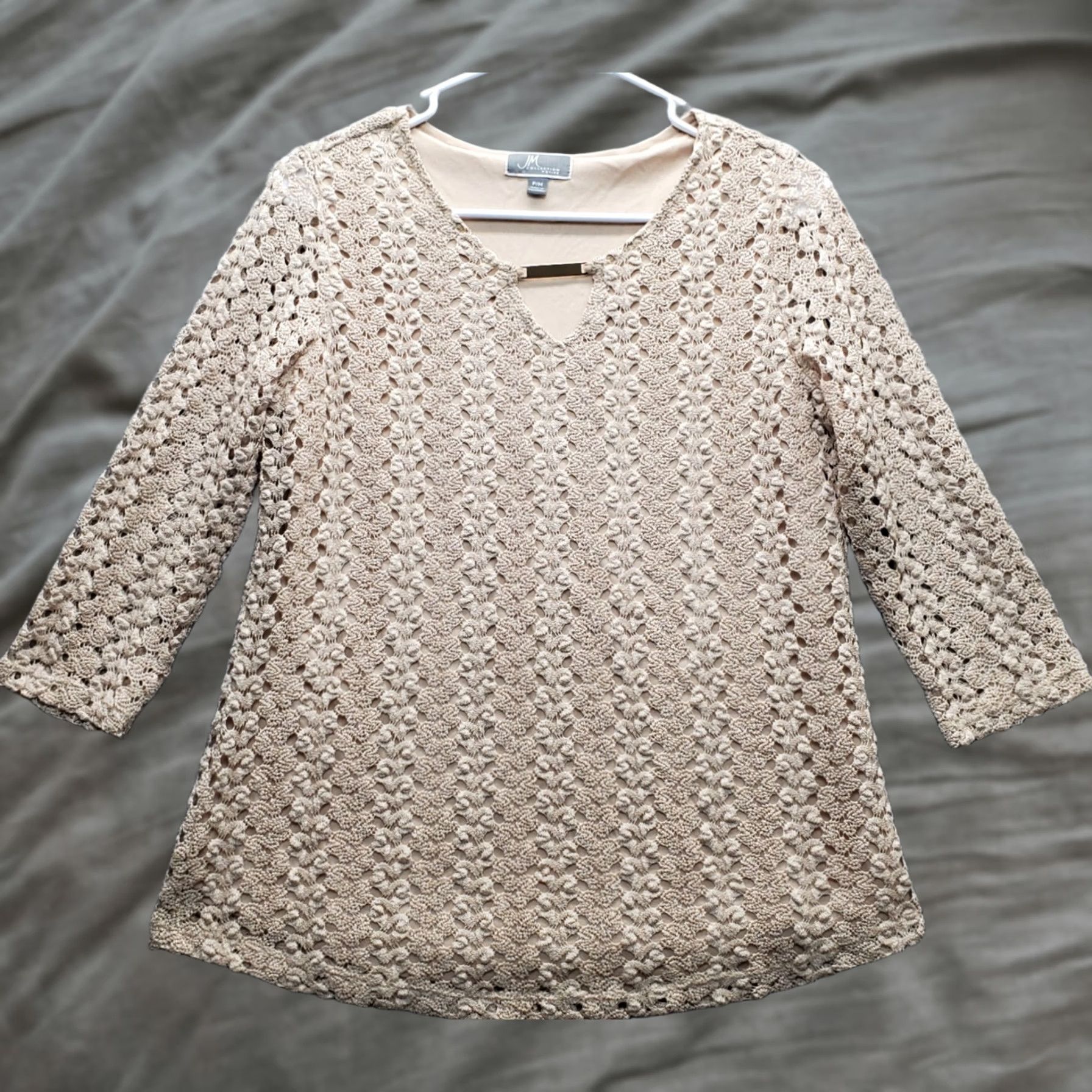 JM Collection JM Collection Blouse Top Womens PM Multi Crochet Lace Lined 3/4 Sleeve V-Neck Size M / US 6-8 / IT 42-44 - 1 Thumbnail