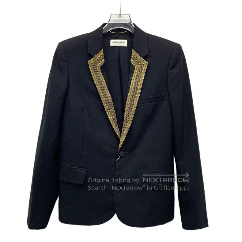Saint Laurent Paris Saint Laurent Paris Black Gold Embroidered Wool Notched La Size XS / US 0-2 / IT 36-38 - 1 Thumbnail