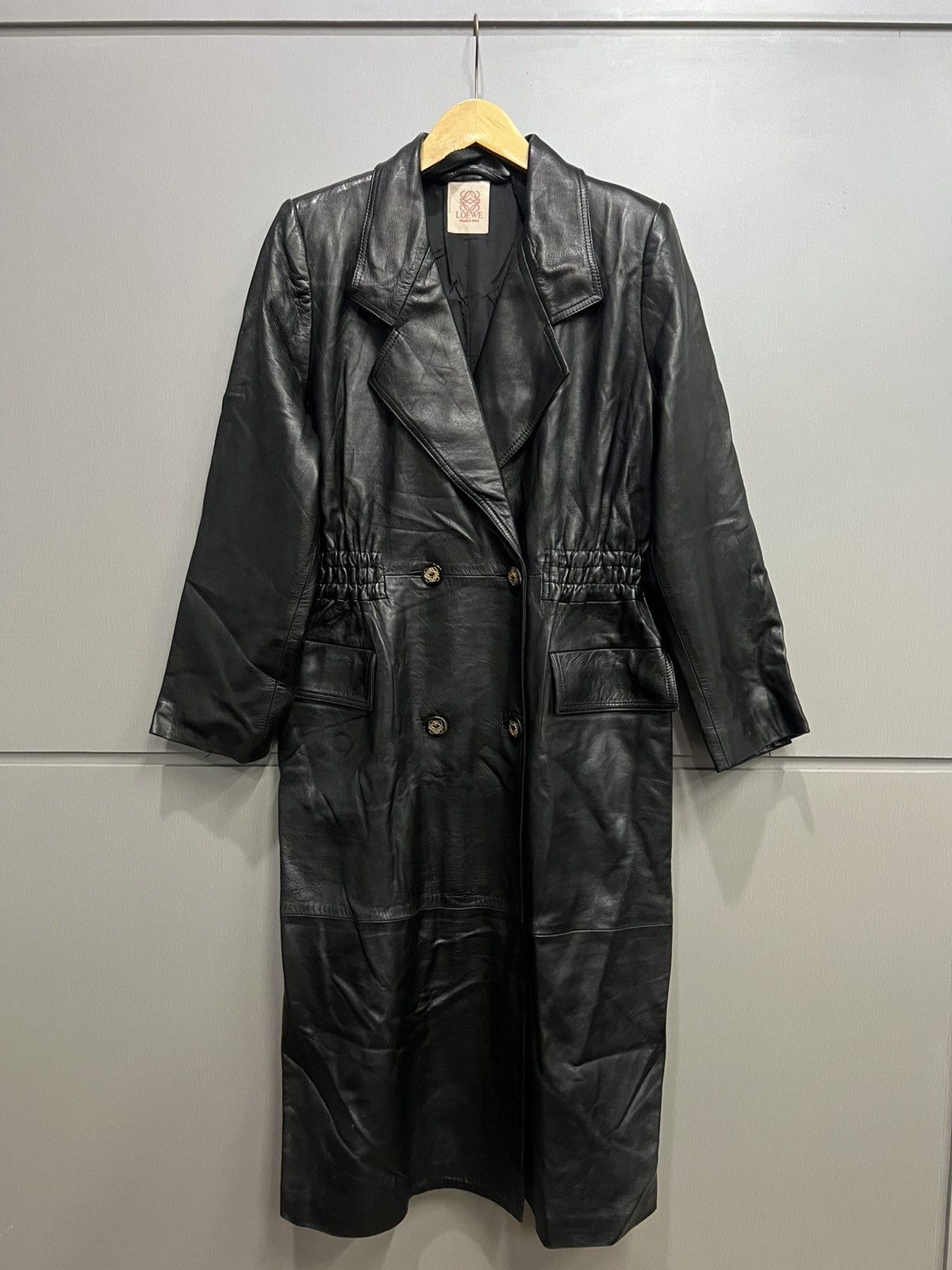 Loewe Leather jacket VINTAGE Coat winter Logo Buttons Womens