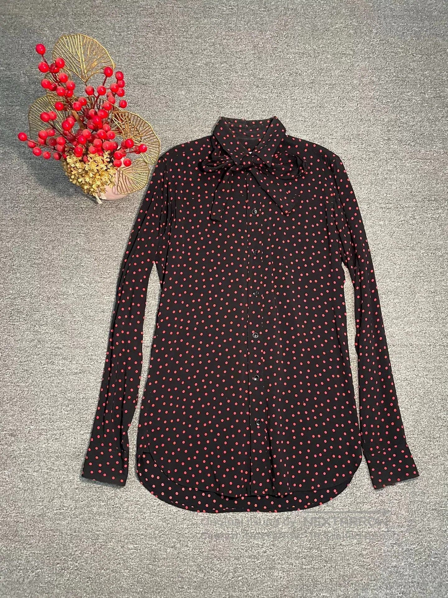 Saint Laurent Paris Saint Laurent Black Red Polka Dot Bow Shirt. Size XS / US 0-2 / IT 36-38 - 1 Thumbnail