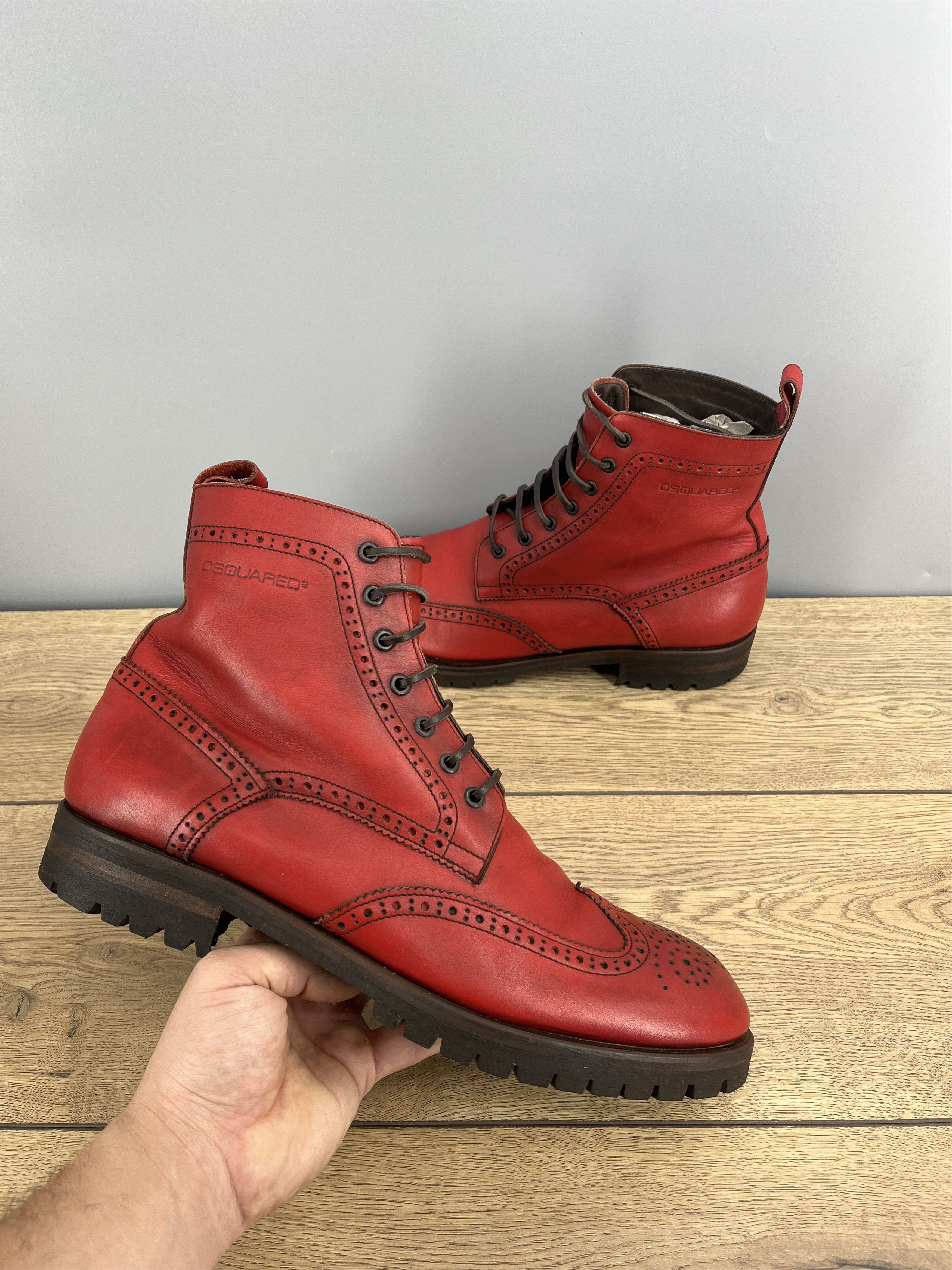Dsquared2 Share Dsquared2 Red Leather Boots Brogue Made in Italy EU 46 Size US 13 / EU 46 - 1 Thumbnail