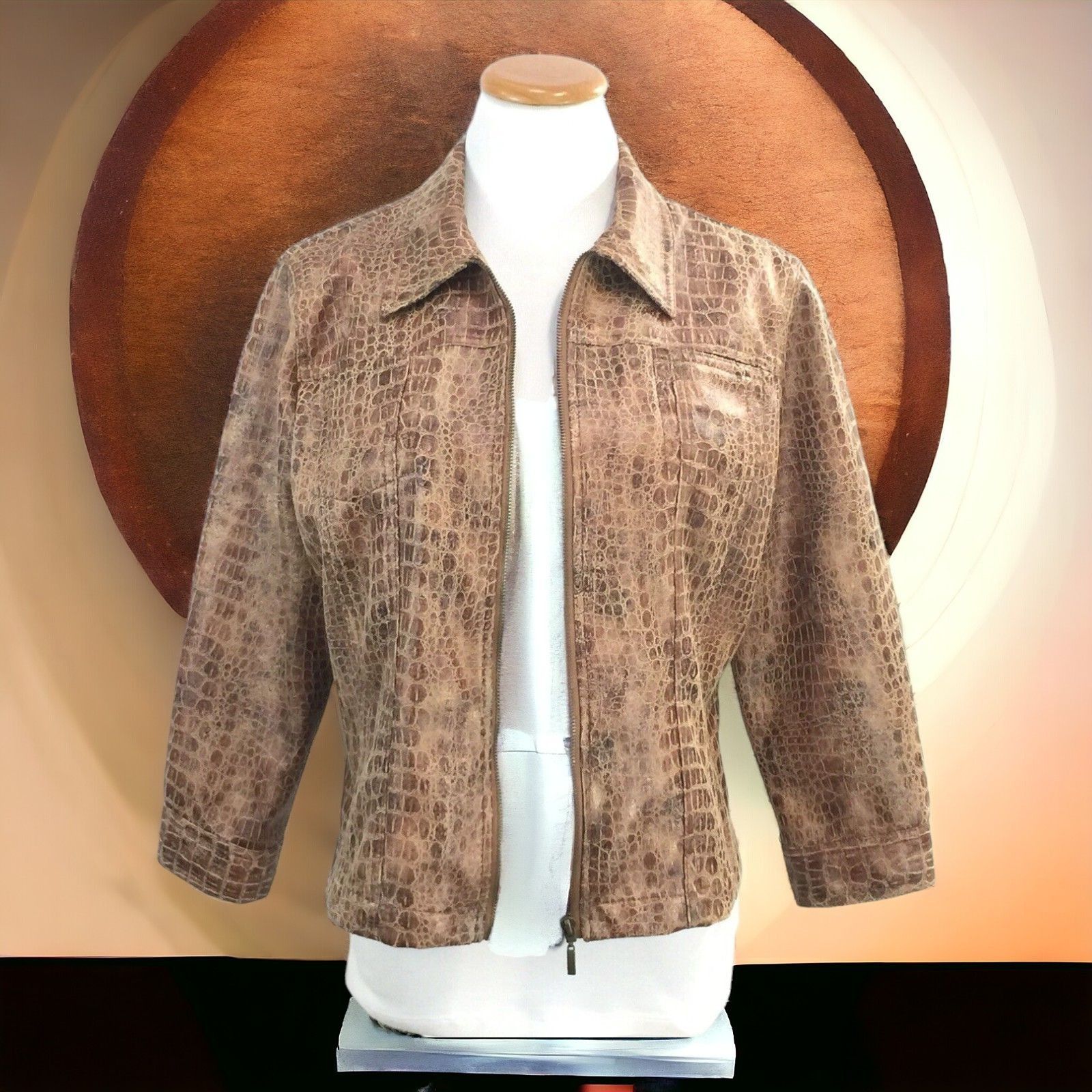 Designer Ruby Rd Faux Crocodile Print Brown Womens Jacket Quarter Sle Size XXL / US 16-18 / IT 52-54 - 9 Thumbnail