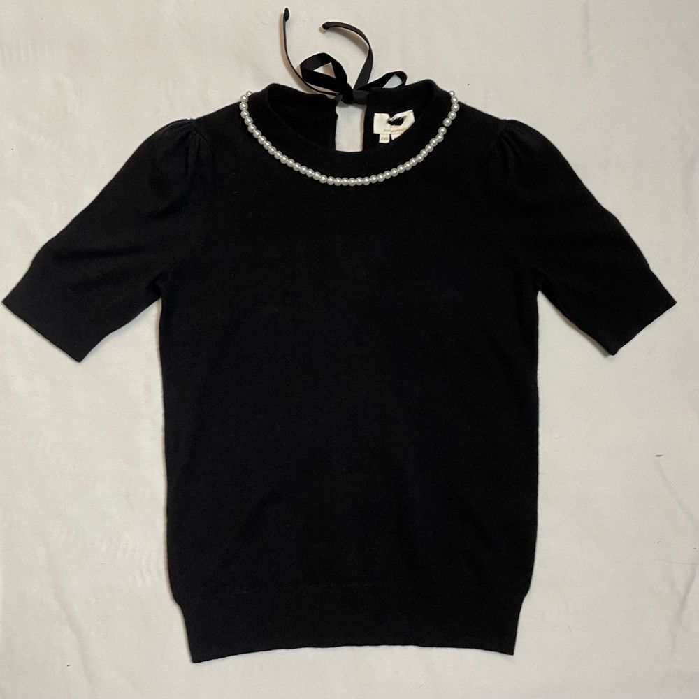 Kate Spade New Kate Spade Black Pearl-Embellished Short-Sleeve Sweater Size XXS / US 00 / IT 34 - 6 Thumbnail