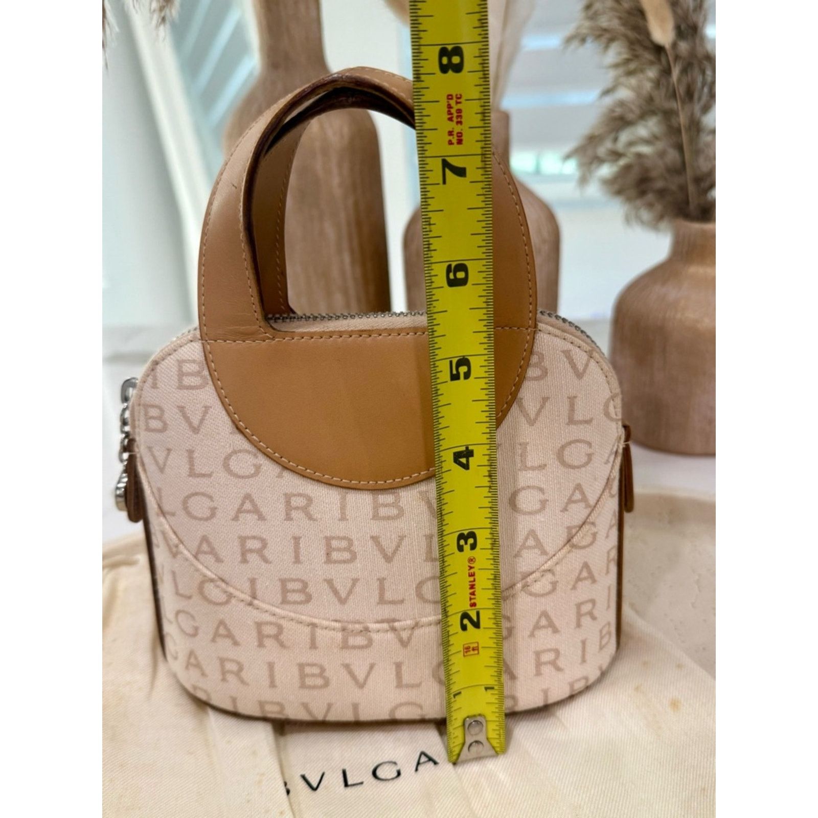 Bvlgari Bvlgari Logomania Mini Tote Bag - Beige Canvas & Tan Leather Size ONE SIZE - 9 Thumbnail
