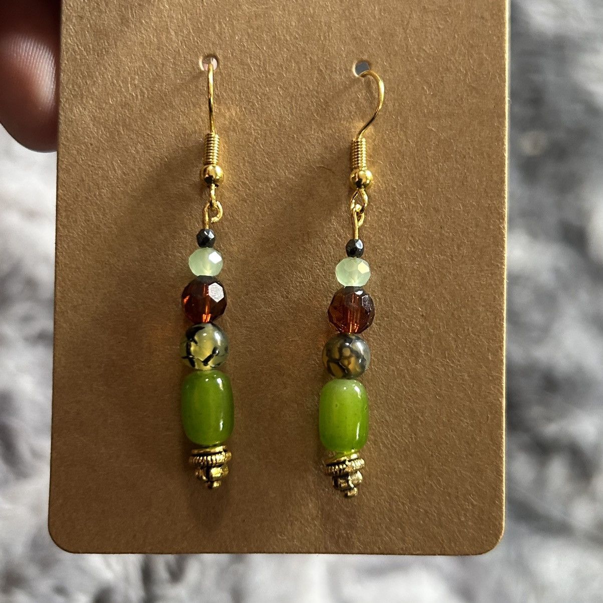 Handmade Handcrafted elegant genuine stone cat eye barrel earrings Size ONE SIZE - 2 Thumbnail