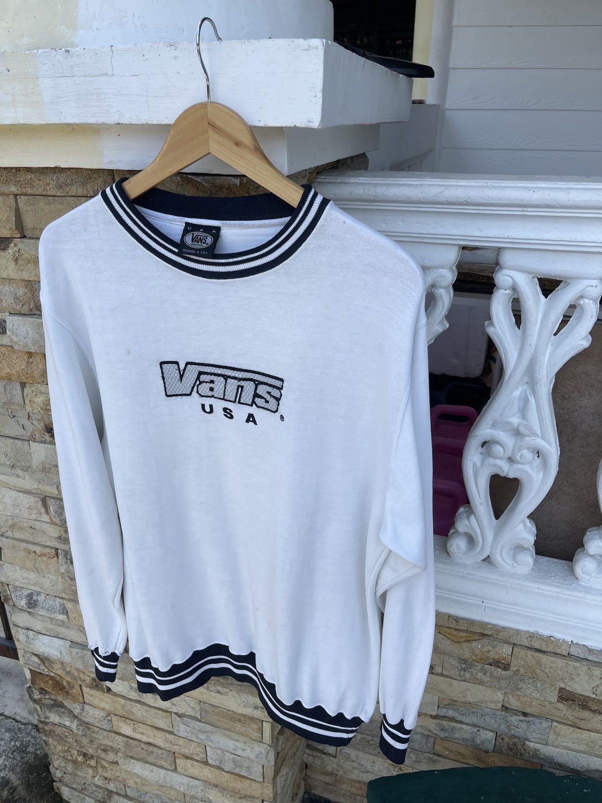 Vans × Vintage Last Drop🔥Vtg VANS Big Spellout Embroidered Logo Sweatshirt Size US L / EU 52-54 / 3 - 3 Thumbnail