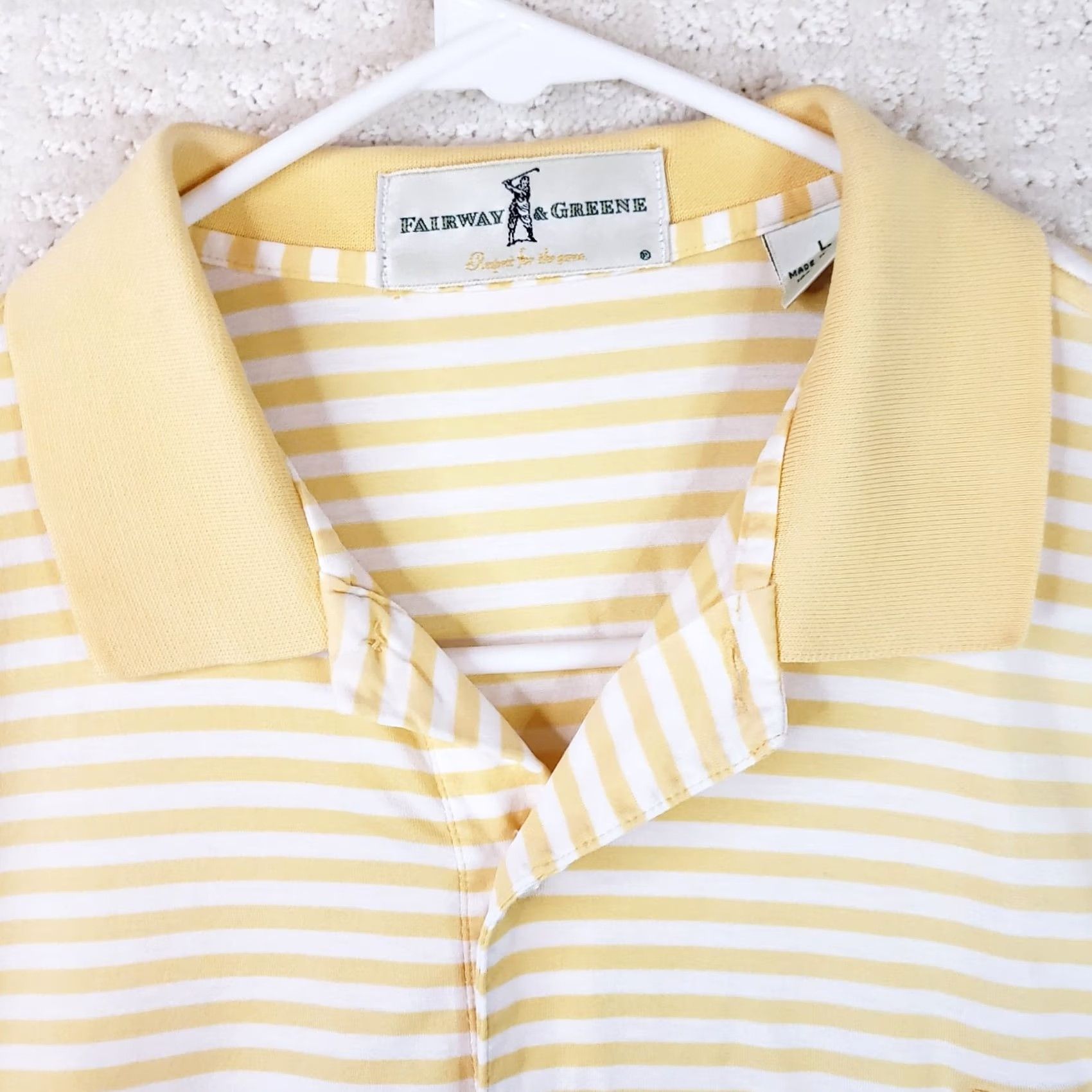 Vintage Fairway & Greene Yellow Striped Short Sleeve Polo Golf Shirt Men's L Newcastle Logo Size US L / EU 52-54 / 3 - 4 Thumbnail