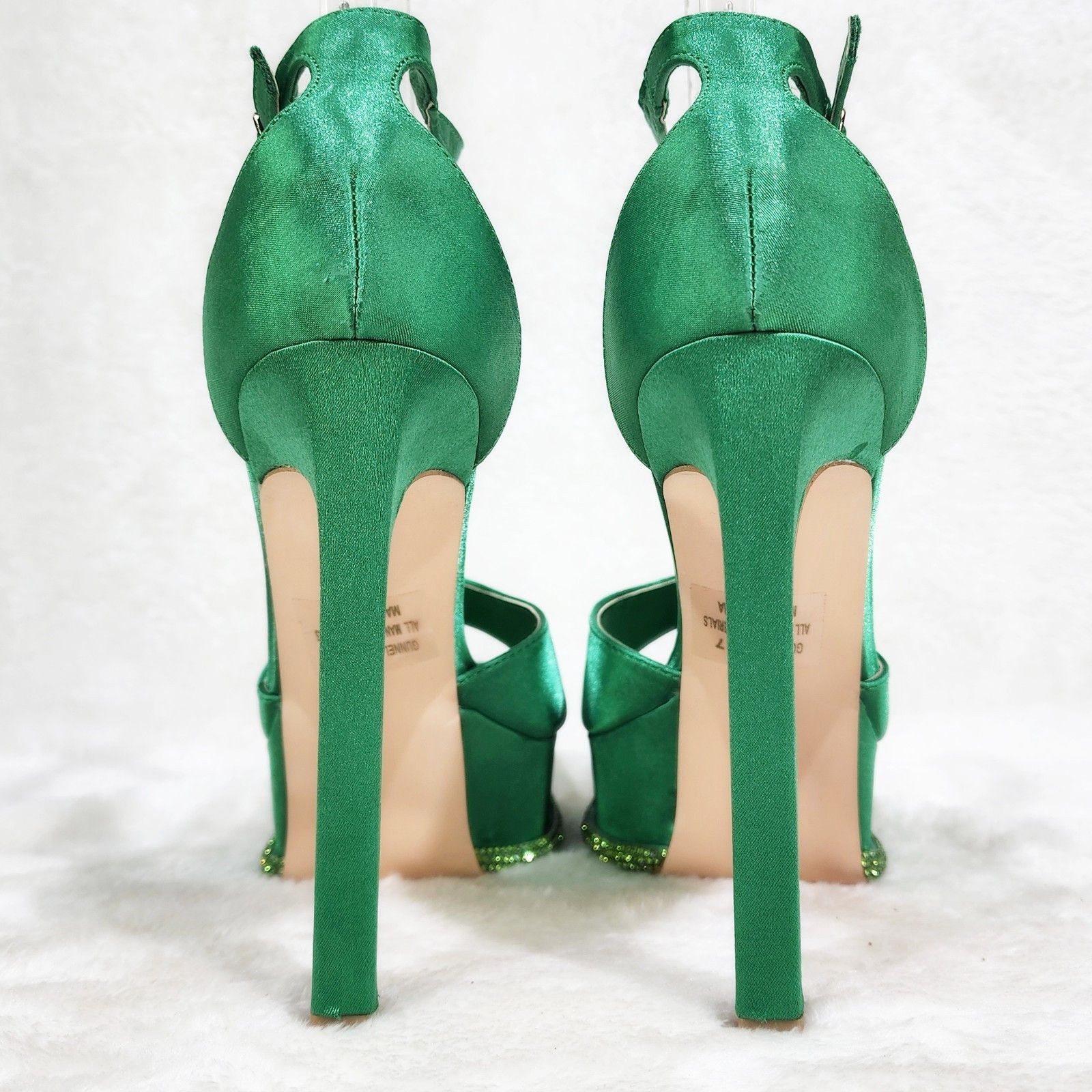 Other Green Satin Rhinestone Evening Platform High Heel Shoes Size US 6 / IT 36 - 4 Thumbnail