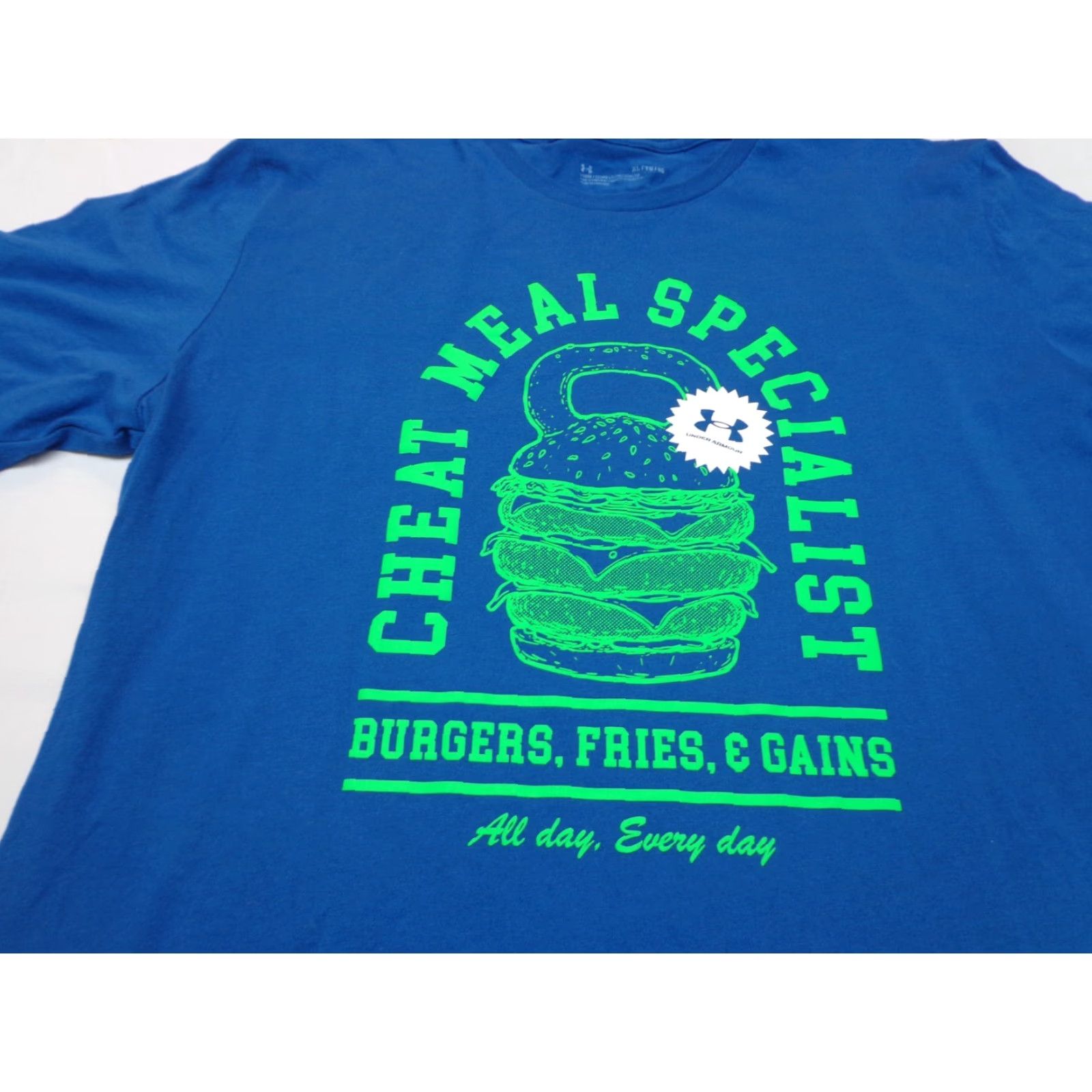 Under Armour Under Armour HeatGear T-Shirt Mens XL Loose Blue Kettlebells Burgers Logo Gym & Training Short Sleeve Pullover Crew Neck Size US XL / EU 56 / 4 - 2 Thumbnail