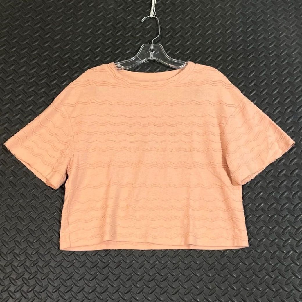 Madewell Texture & Thread Madewell Top Peach Wave Textured Knit Short Sleeve Women XXS T-Shirt Pink Womens Size XXS / US 00 / IT 34 - 2 Thumbnail