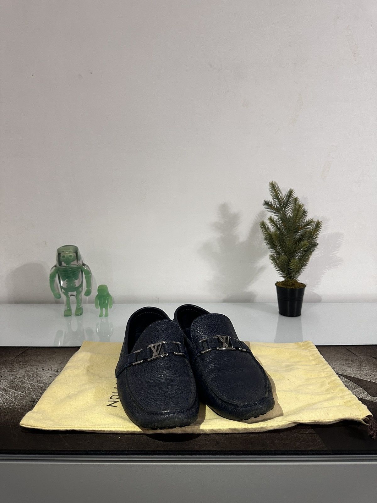 image of Louis Vuitton Navy Blue Mocasines Shoes, Men's (Size 11.5)
