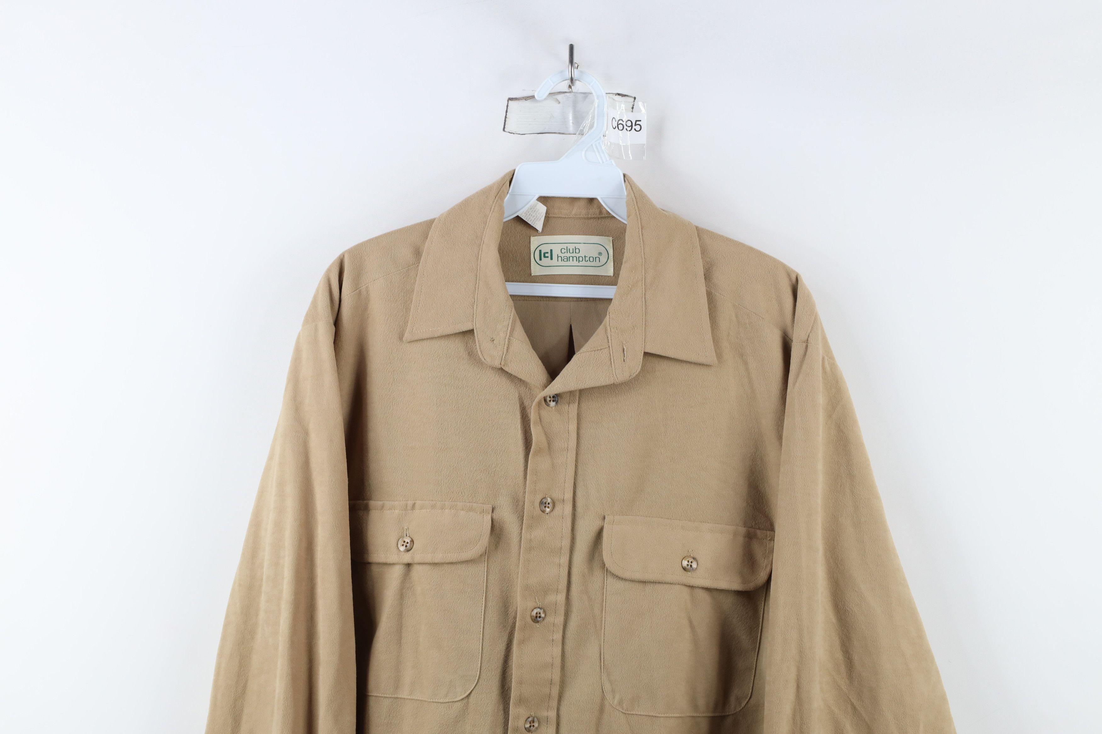 Vintage Vintage 70s Streetwear Cloth Collared Button Shirt Beige Size US L / EU 52-54 / 3 - 2 Thumbnail