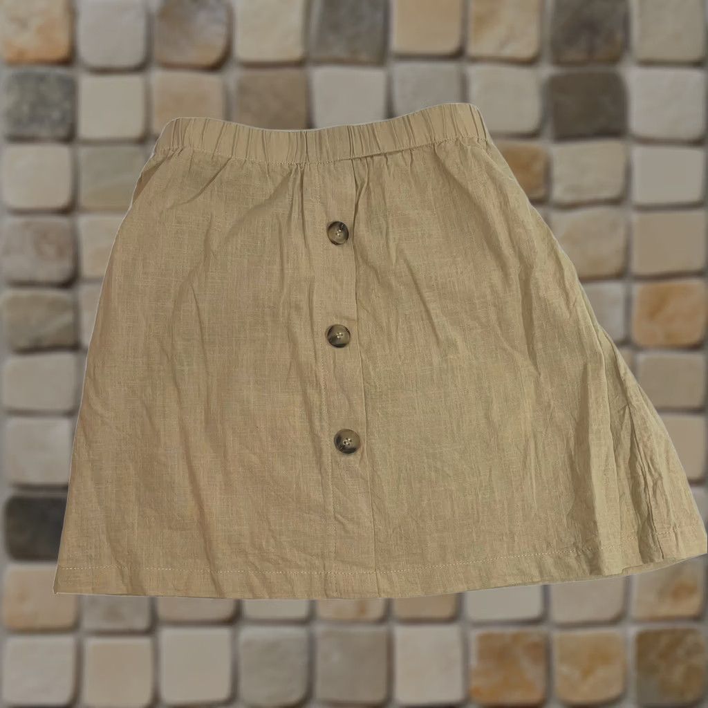 Shein Shein Women's Skirt Front 3 Button Tie Beige Elastic Waist Size Large NWOT New Size 36" / US 14 / IT 50 - 1 Thumbnail