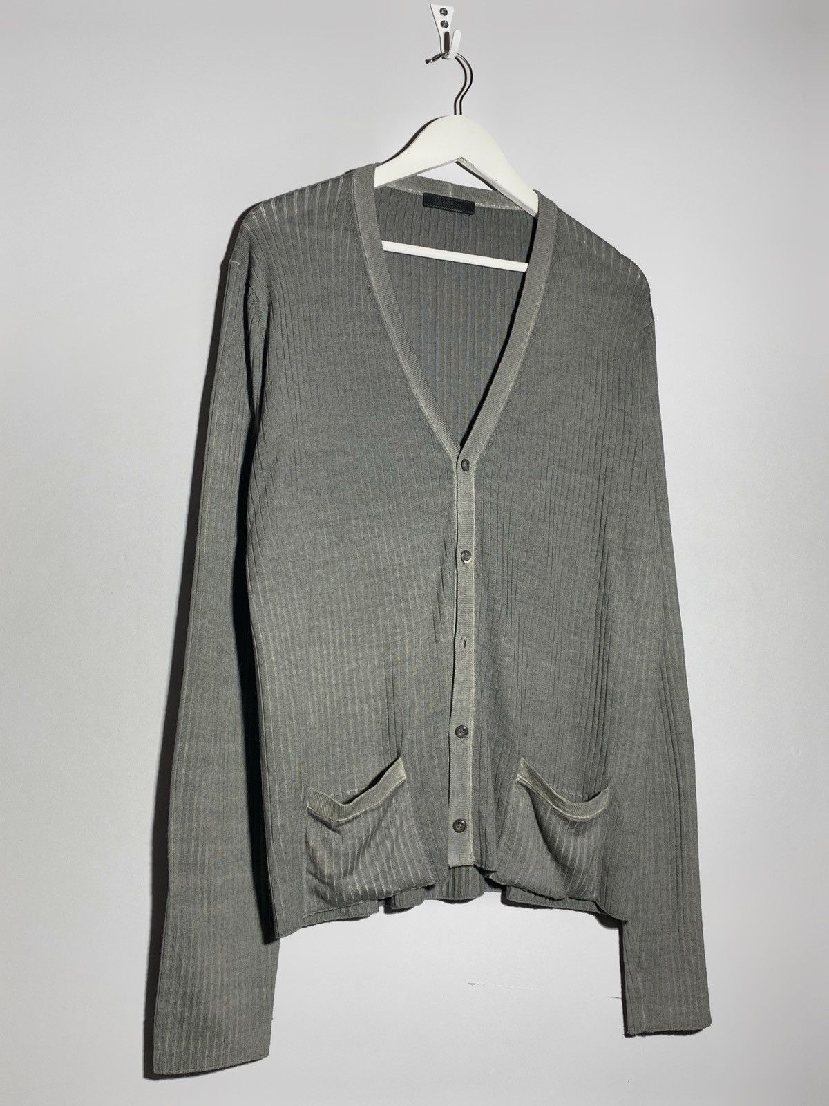 Prada Prada wool silk grey v-neck cardigan sweater Size US XL / EU 56 / 4 - 4 Thumbnail