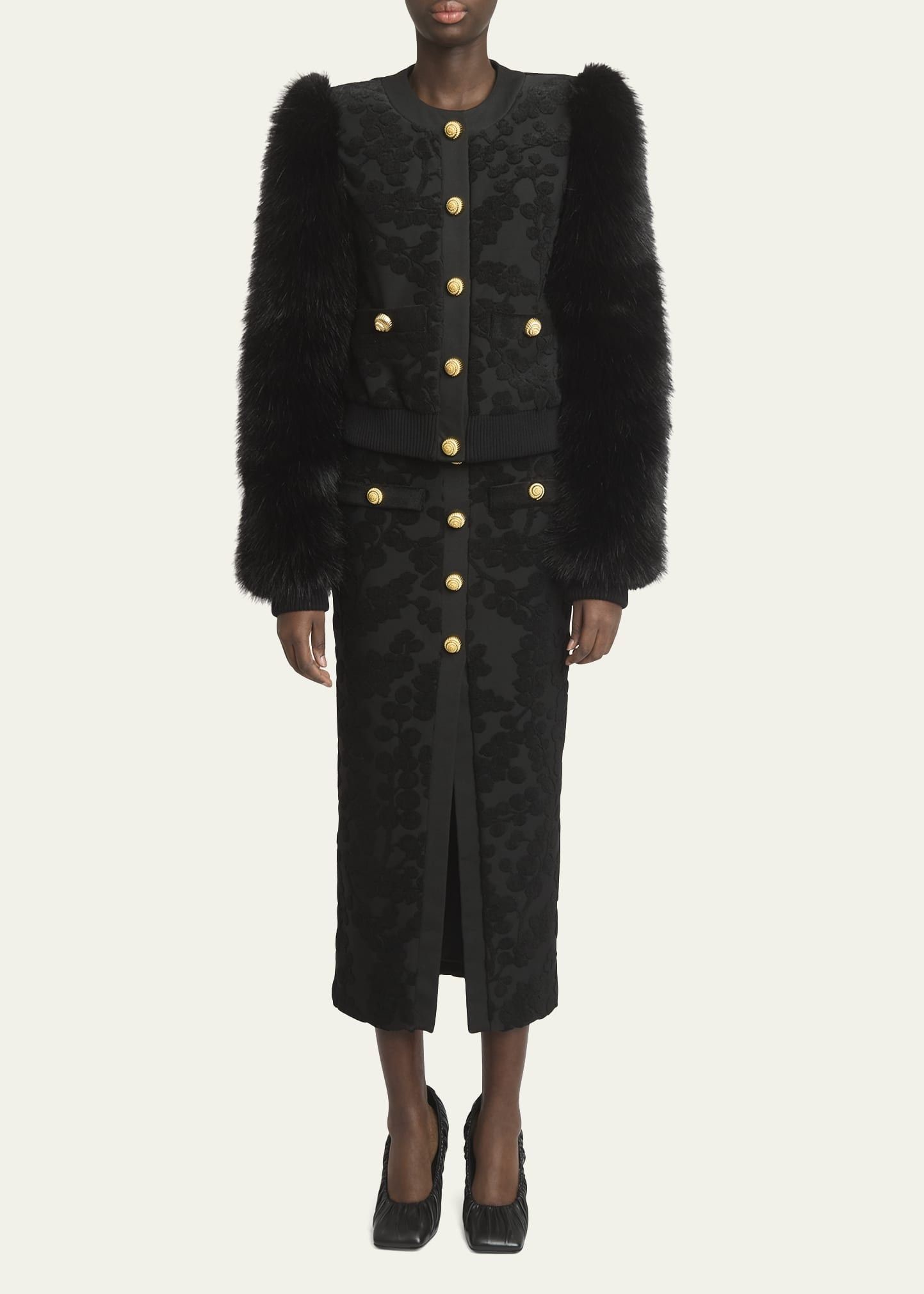 Balmain o1s1wg111025 Floral Faux Fur Bomber Jacket in Black Size XS / US 0-2 / IT 36-38 - 2 Thumbnail