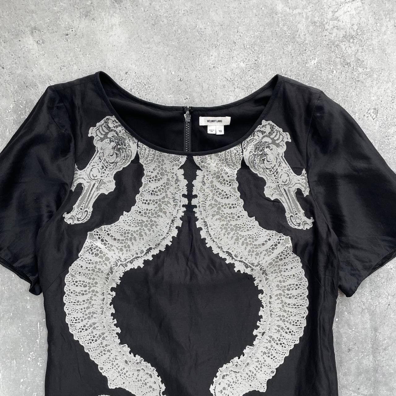 Designer × Helmut Lang Helmut Lang Seahorses Print Midi Dress Women’s Black/Gray 10 Size L / US 10 / IT 46 - 2 Thumbnail
