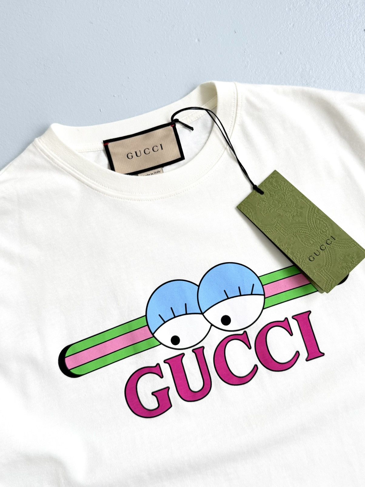 Gucci Gucci Cartoon Eyes Logo T-Shirt Off-White Cream Cotton Tee Size US S / EU 44-46 / 1 - 7 Thumbnail