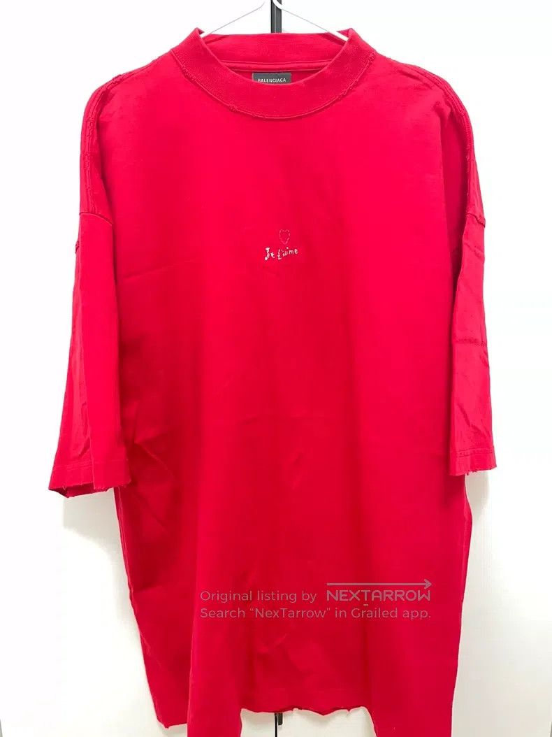 Balenciaga Balenciaga Red Letter Embroidered Ripped Short Sleeve T-Sh Size US XS / EU 42 / 0 - 1 Thumbnail