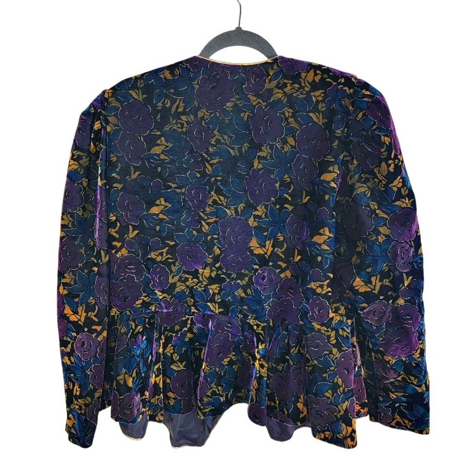 Vintage David Rose Womens Floral Velour Blazer size 16 Black Size XXL / US 16-18 / IT 52-54 - 3 Thumbnail
