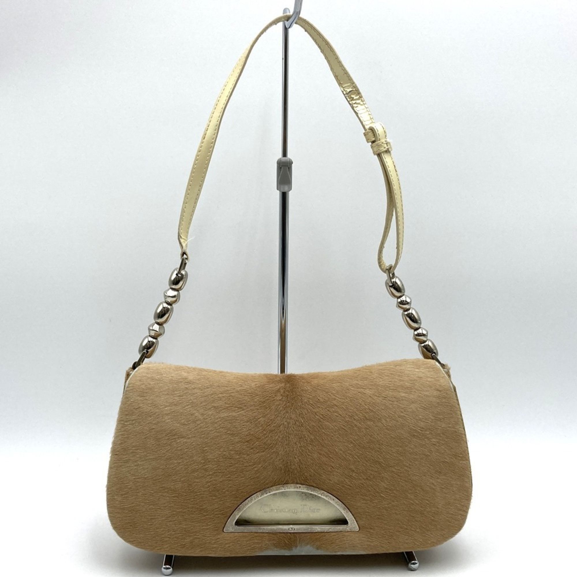 Christian Dior Dior Handbag Beige Porcelain Leather/Malis Pearl