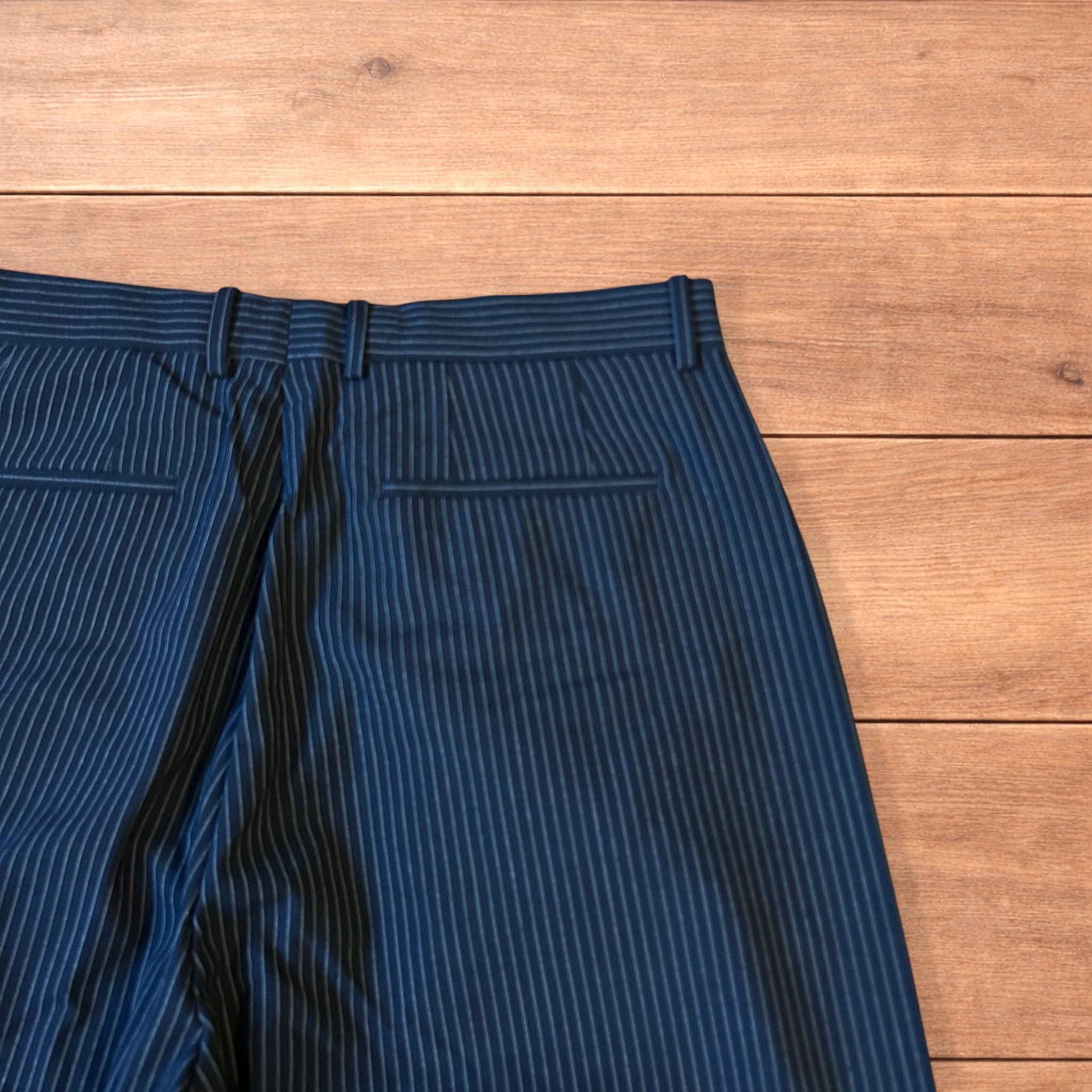 Japanese Brand Baggy wide leg pinstripe tailored trousers in navy blue. Size US 34 / EU 50 - 4 Thumbnail