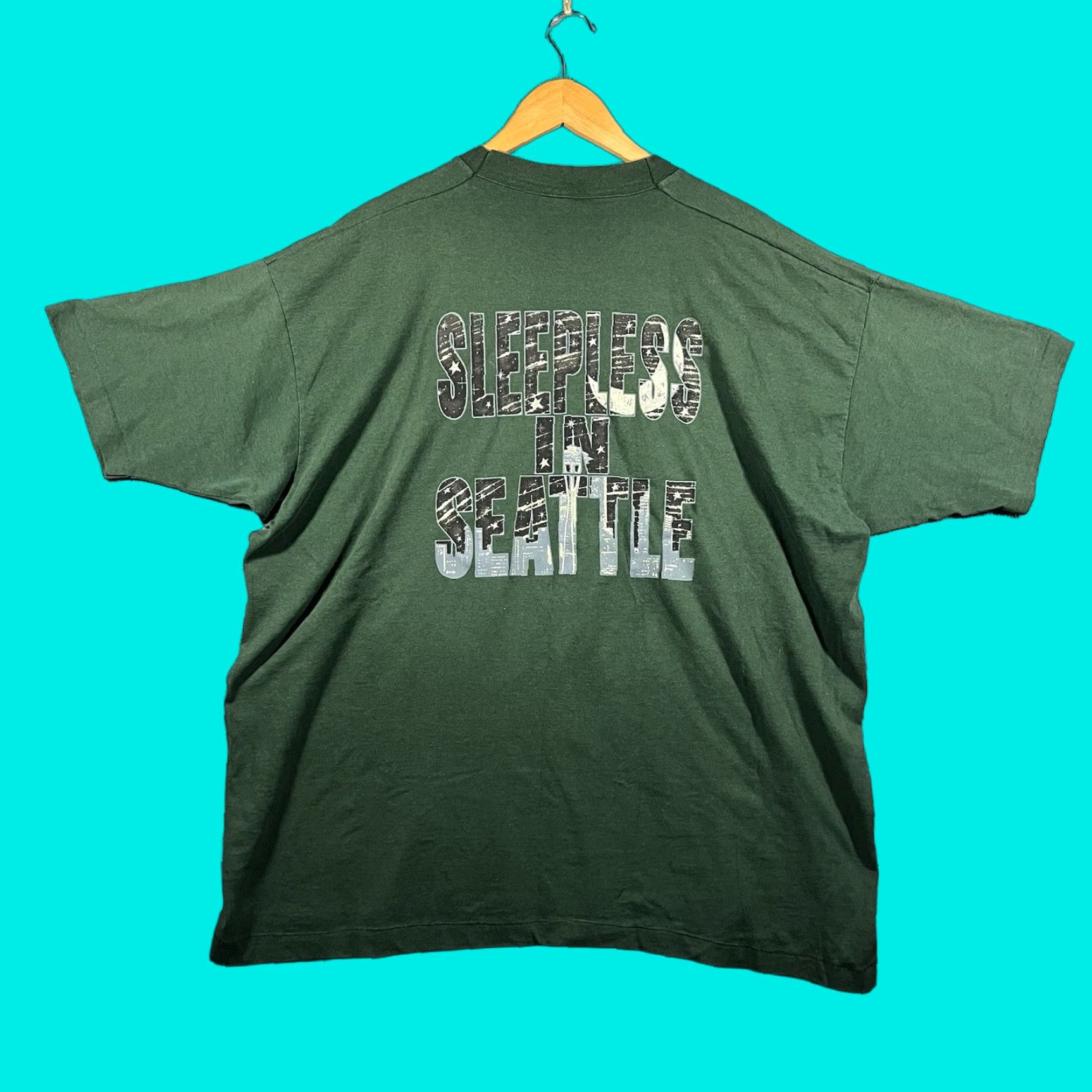 Fruit Of The Loom VINTAGE Fruit of the Loom Shirt 3XL Crew Neck Graphic T-Shirt 90s Movie Sleepless In Seattle Green Mens Size US XXL / EU 58 / 5 - 1 Thumbnail