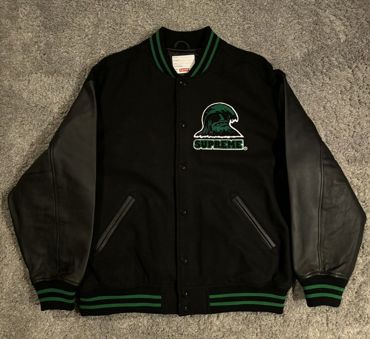 supreme Wave varsity jacket Black Lサイズ 休日 - ジャケット・アウター