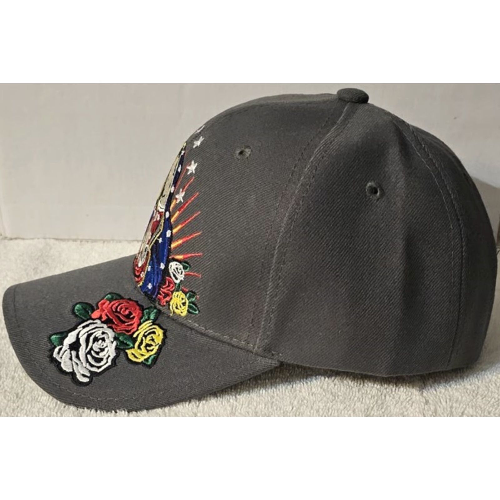 Vintage GUADALUPE VIRGIN MARY FLOWER ROSE RELIGIOUS STAR BASEBALL CAP GREY Size ONE SIZE - 2 Thumbnail