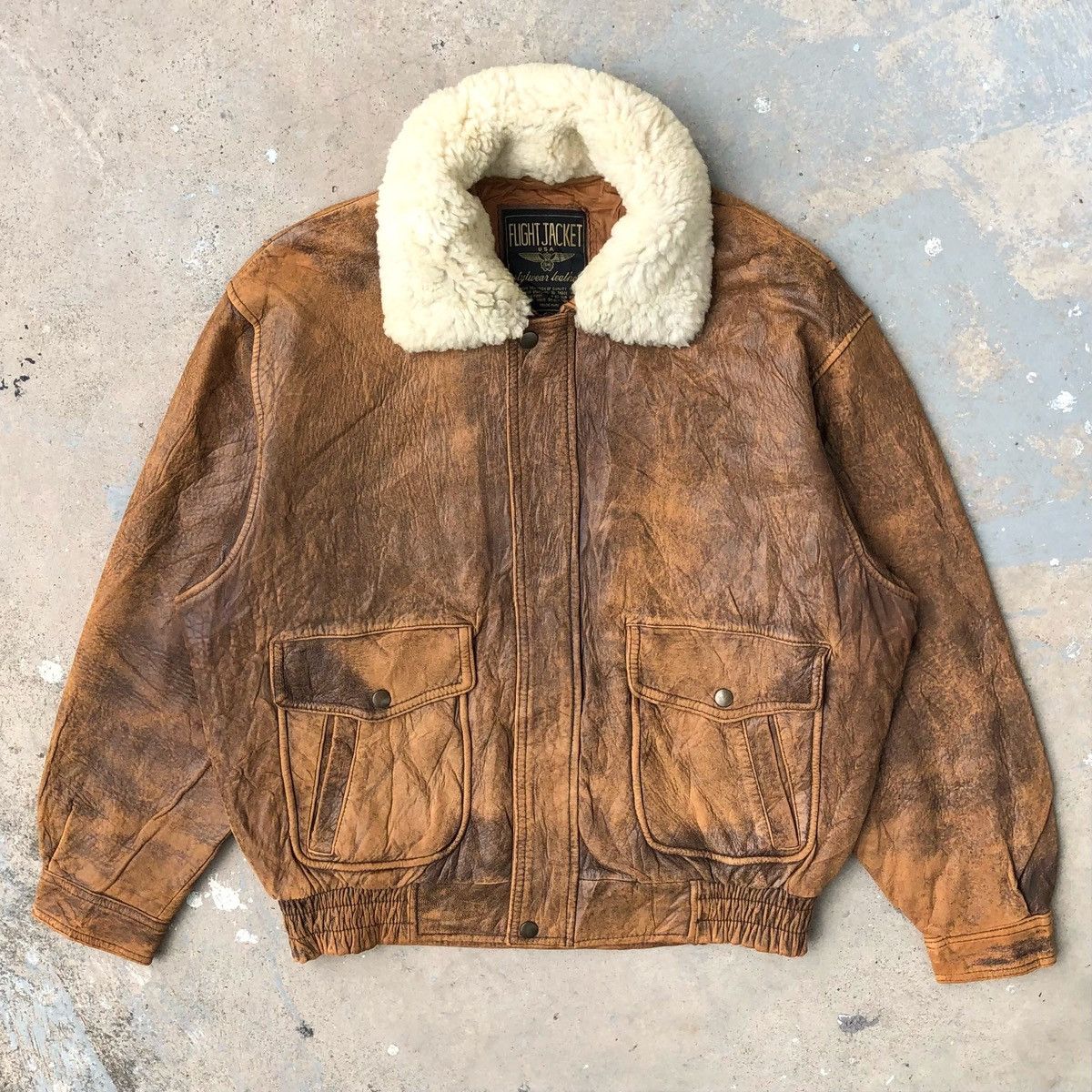 Bomber Jacket Leather Jacket Vintage VTG Sheep Leather Flight Jacket Removable Sheeps Wool Collar Grailed