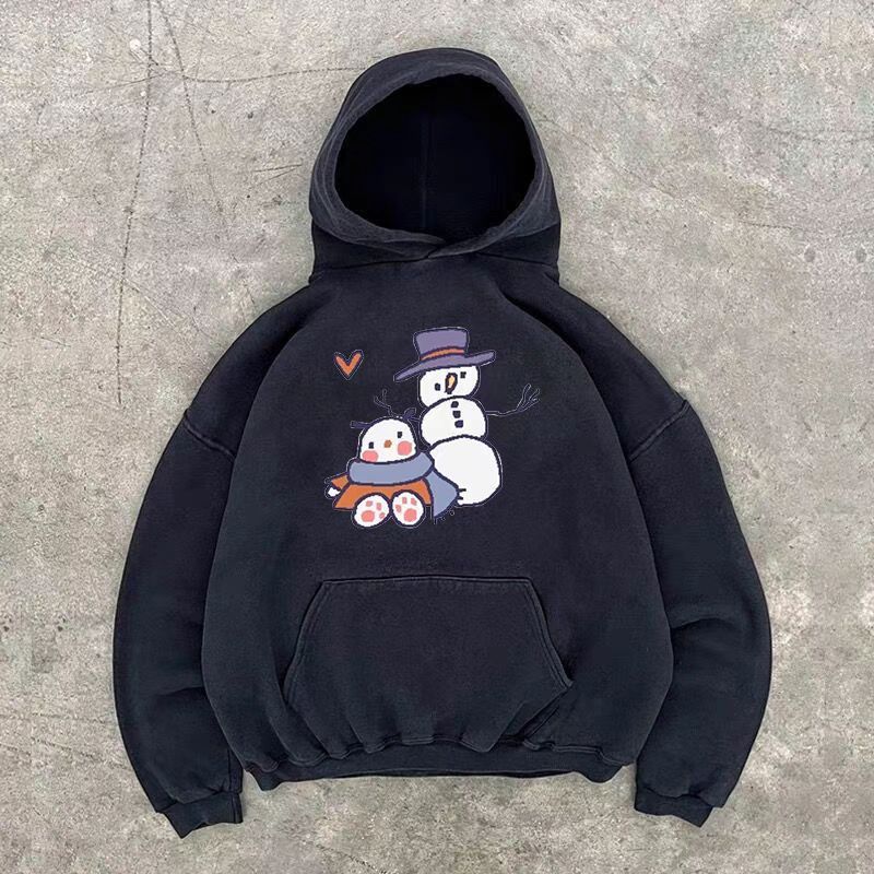 Japanese Brand Black washed vintage snowman print hoodie y2k Size US M / EU 48-50 / 2 - 1 Thumbnail