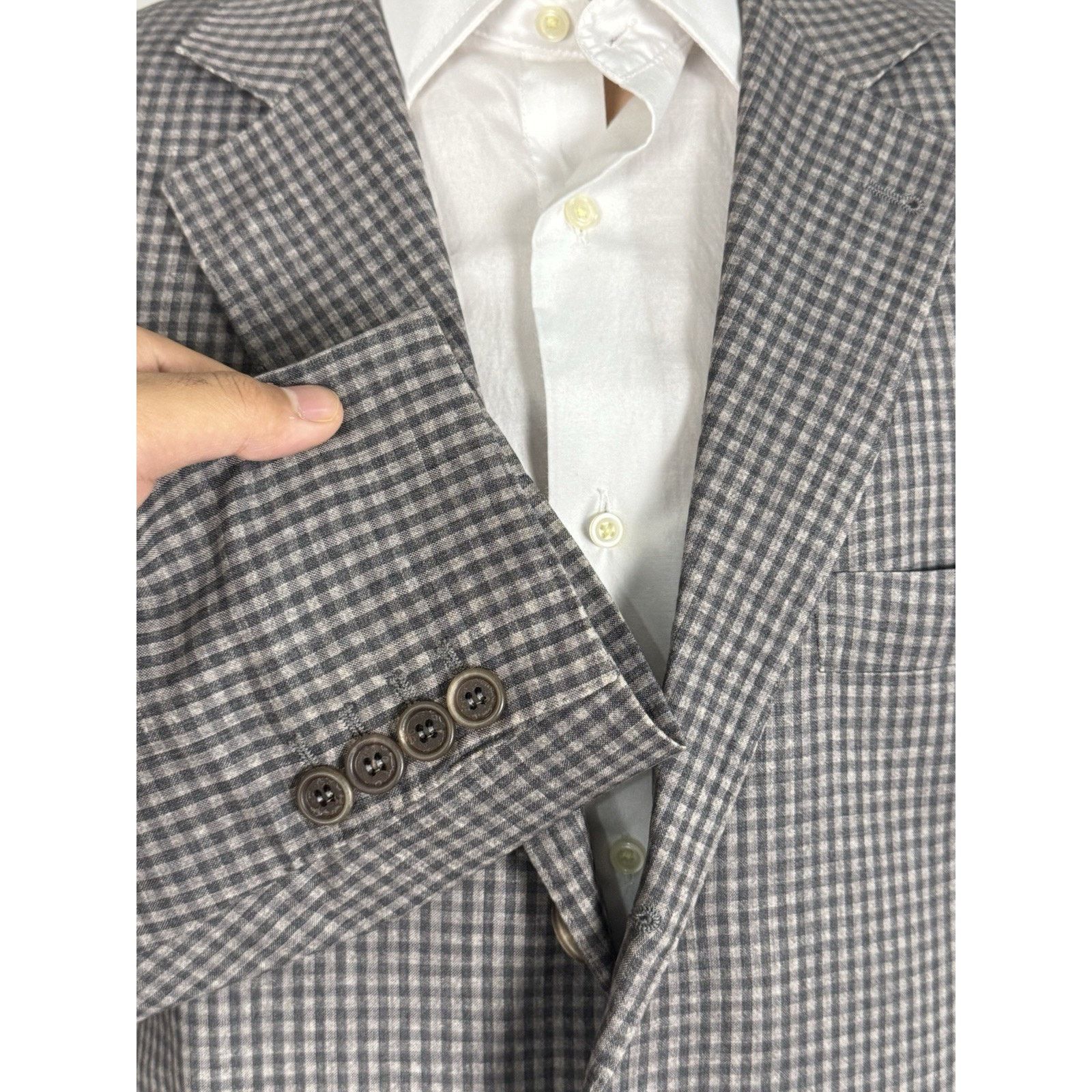 Brunello Cucinelli Brunello Cucinelli Gingham Plaid Wool Linen Blazer 52/42 Size 42R - 3 Thumbnail