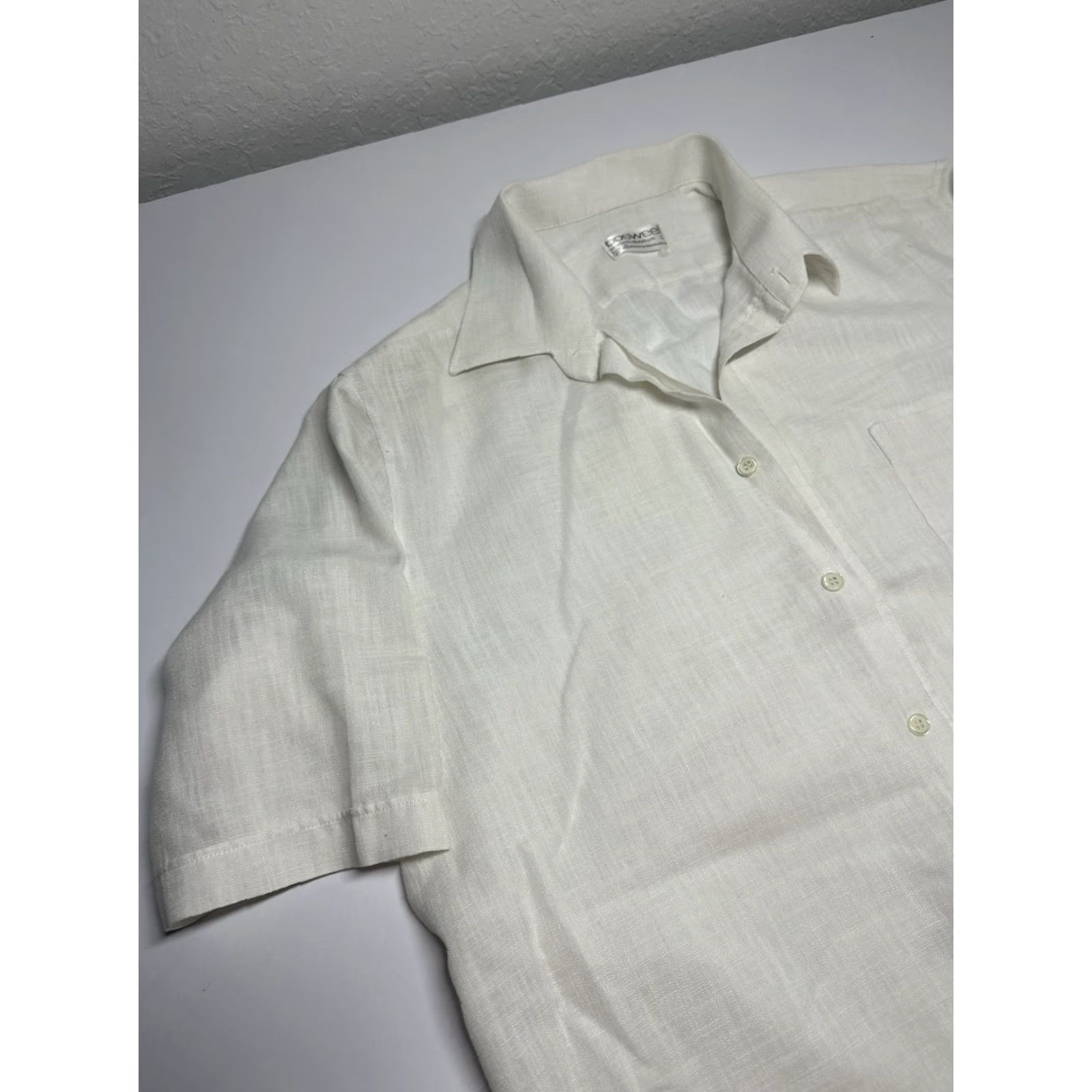 Vintage Bosweel Men Button-Down Shirt L White Linen Like Shirt Size US L / EU 52-54 / 3 - 4 Thumbnail