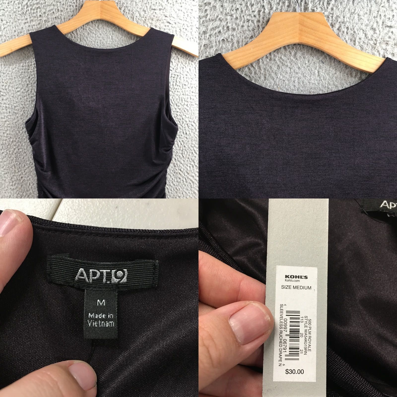 Apt. 9 APT.9 Tank Top Womens Medium Black Sleeveless Ruched Draped Front Stretch Shirt, Basic, All Seasons, Casual, Pullover, Regular Fit Womens Size M / US 6-8 / IT 42-44 - 8 Thumbnail