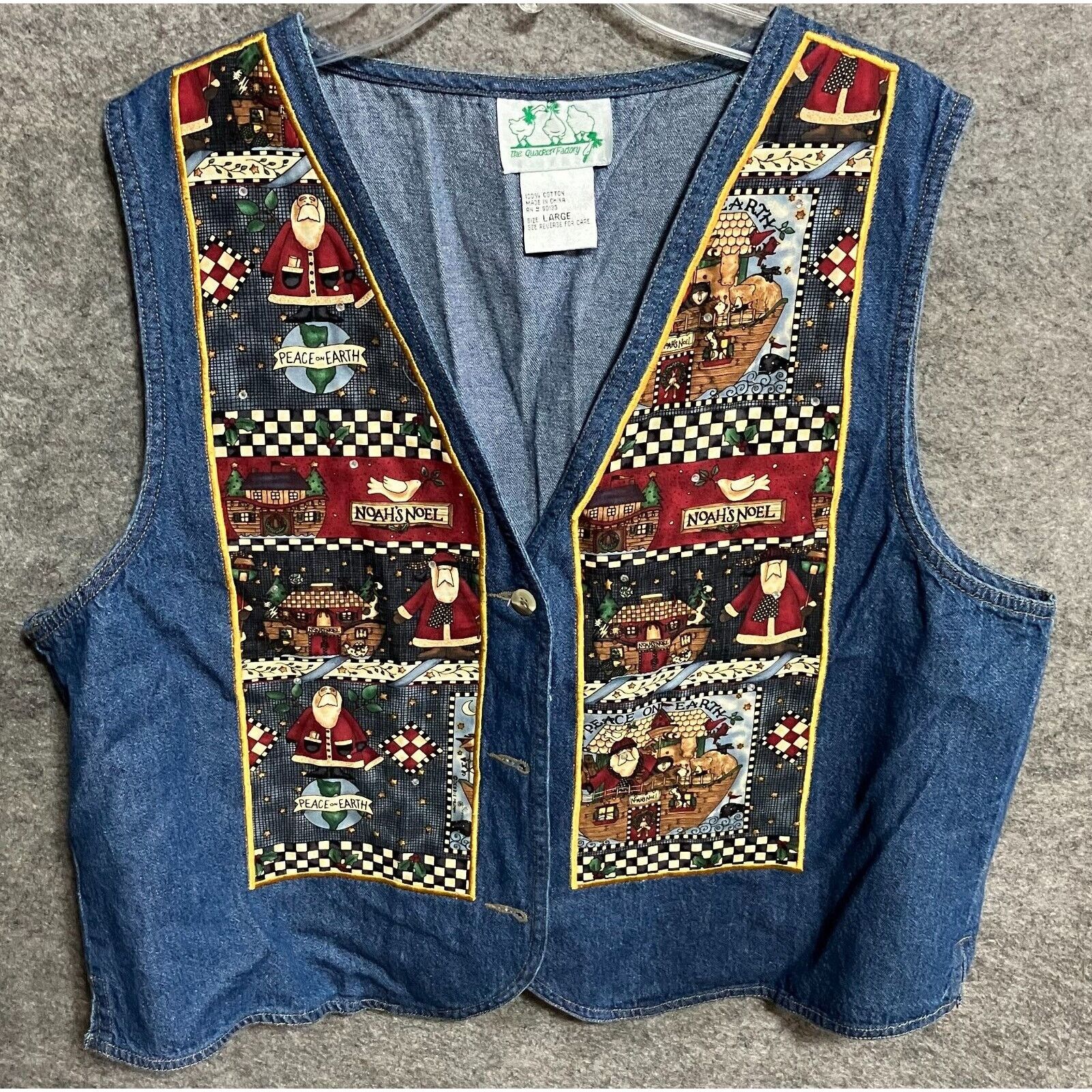 Other Vintage Quacker Factory Denim Christmas Vest L Noahs Ark Size L / US 10 / IT 46 - 1 Thumbnail
