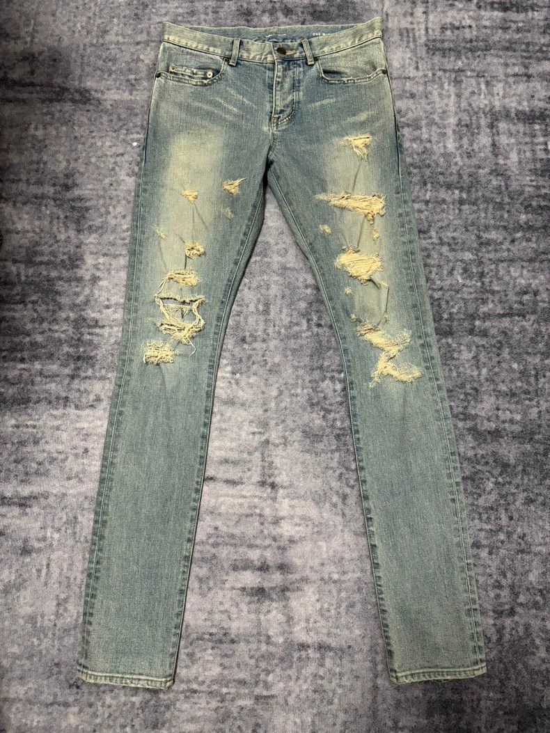 Saint Laurent Paris Saint Laurent Distressed Blue Denim Pants Size US 29 - 1 Thumbnail