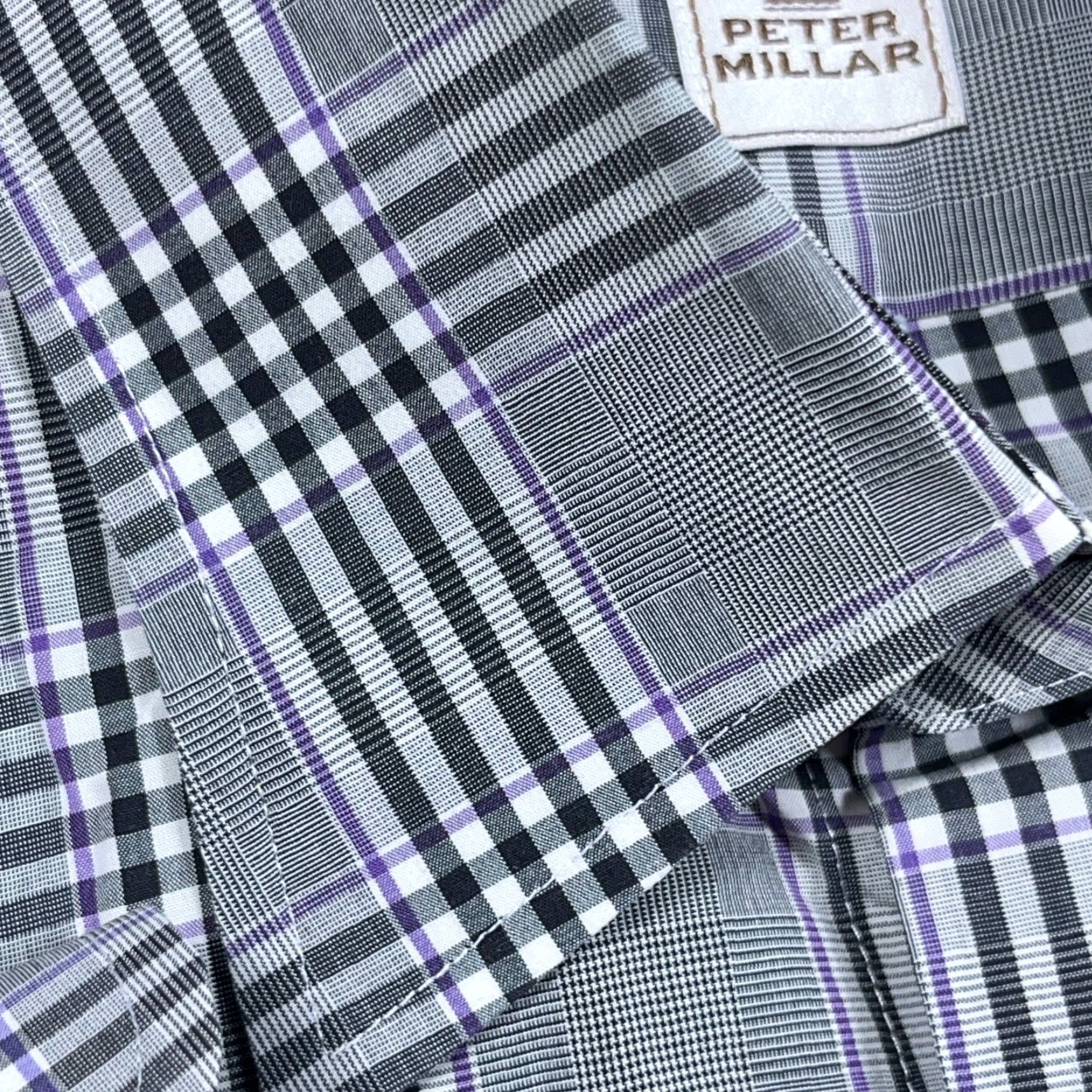 Peter Millar Peter Millar Shirt Men Large Black Plaid Button-Up Glen Dress Poplin Size 42R - 6 Thumbnail