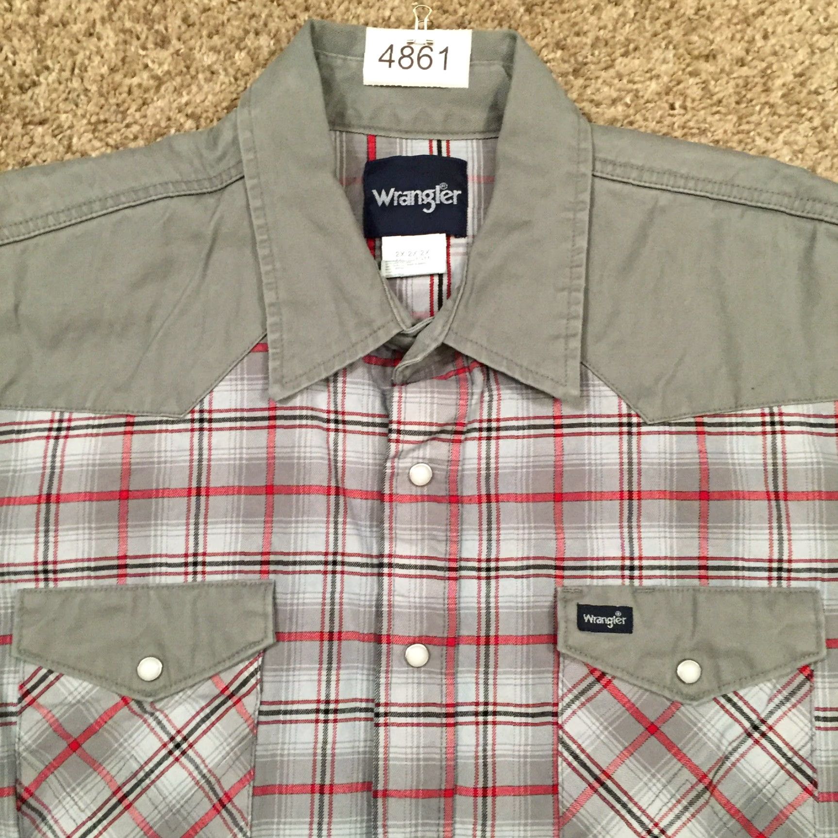 Wrangler Wrangler Shirt Mens 2X Gray Plaid Long Sleeve Heavyweight Snap Pockets Size US XXL / EU 58 / 5 - 3 Thumbnail