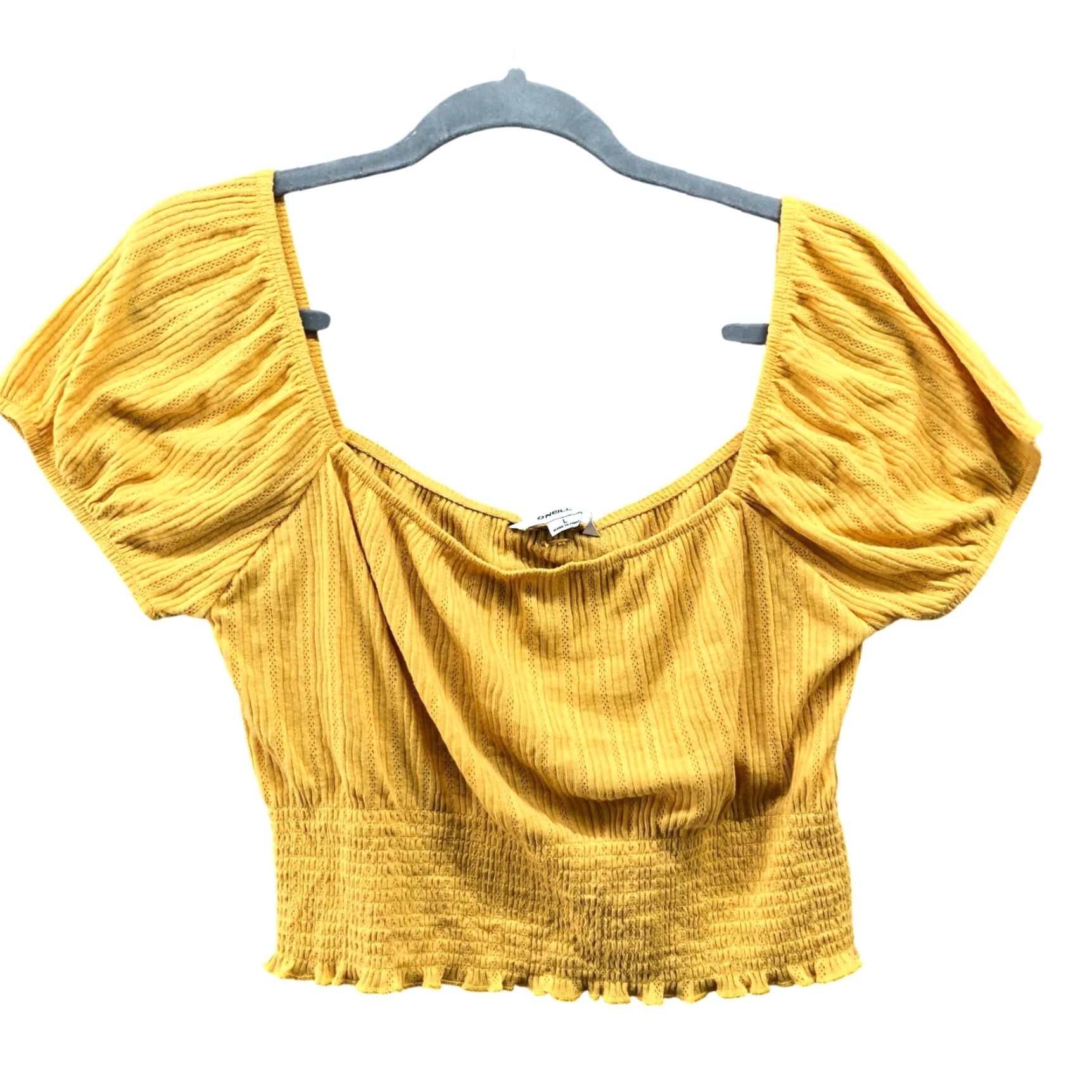 O'Neill O'Neill Puff Sleeve Crop Top Womens L Mustard Yellow Smocked Size L / US 10 / IT 46 - 2 Thumbnail