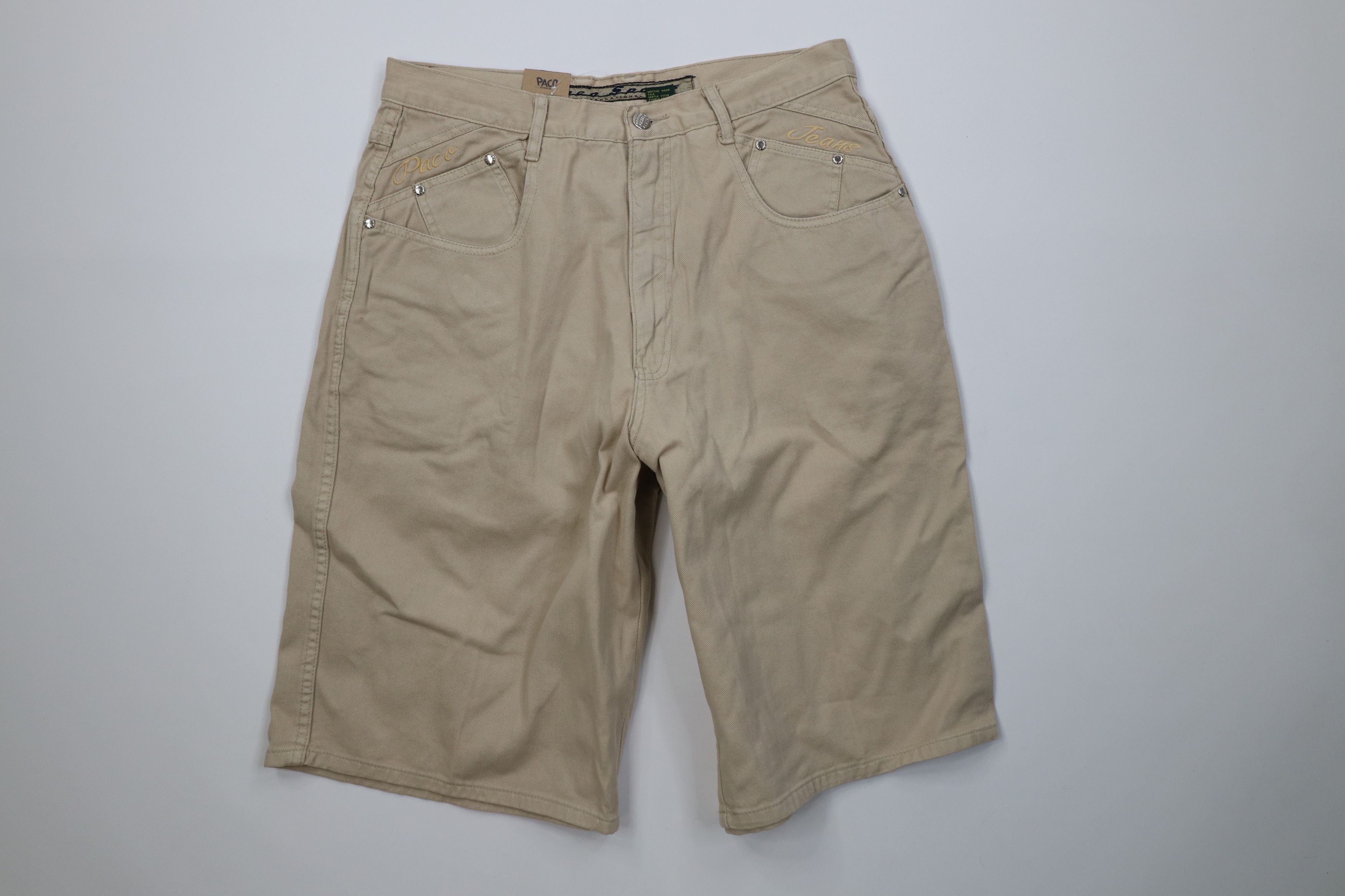 Vintage Deadstock Vintage 90s Paco Hip Hop Denim Jean Shorts Tan Size US 33 - 1 Thumbnail