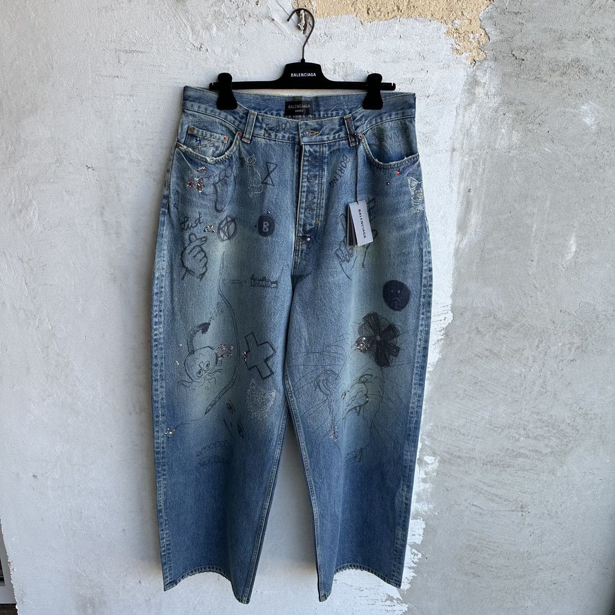 Balenciaga Mud Show Baggy Graffiti Ring Denim Jeans (M) | Grailed
