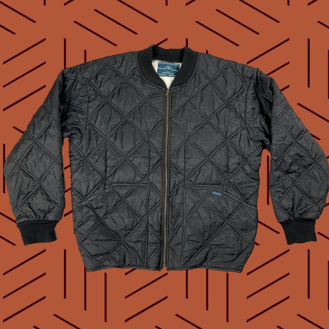 VTG 90S WATER PROVE DIAMOND QUILTED THERMAL INSULATED BOMBER JACKET M - NYLON OUTER SHELL WATER PROVE