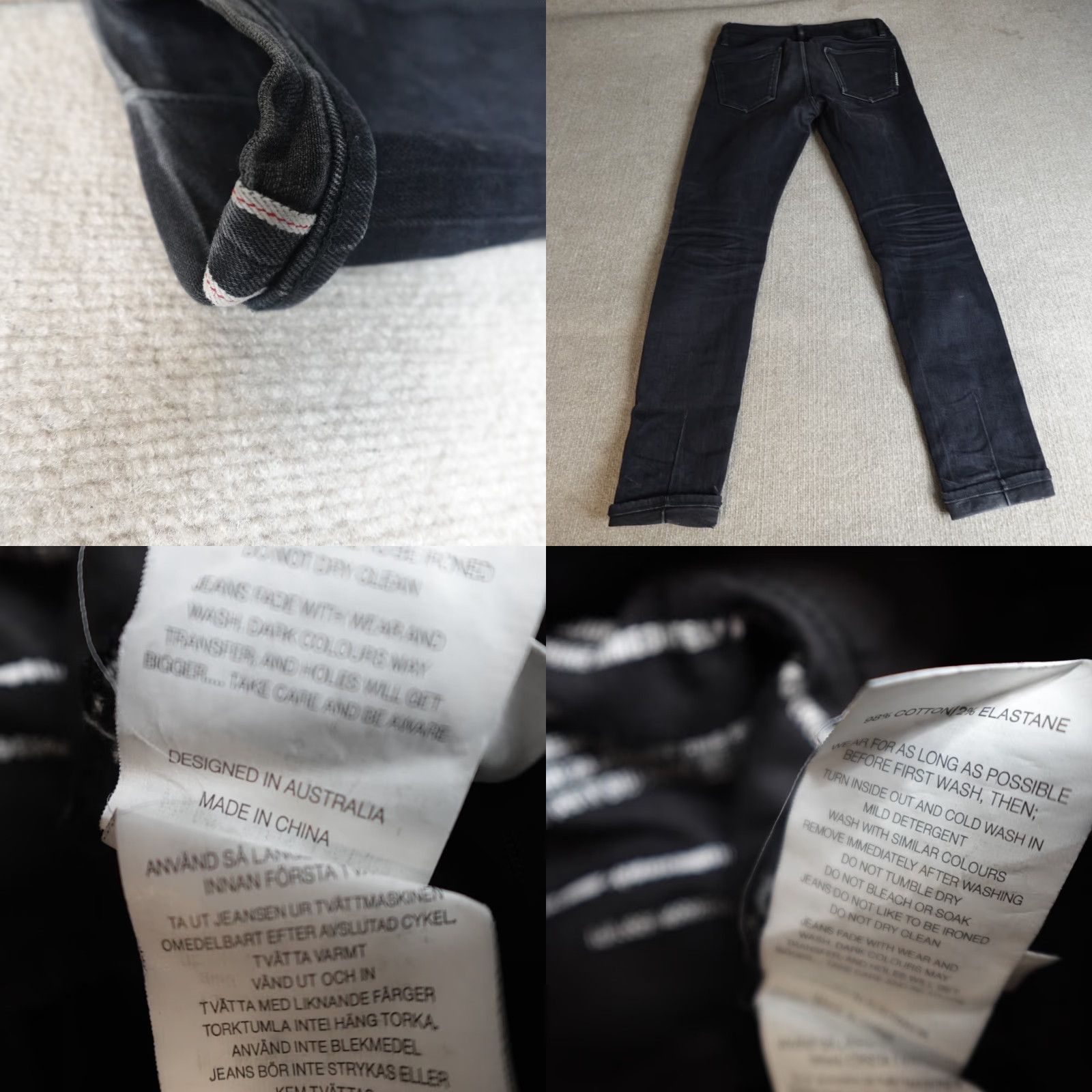 Vintage NEUW Jeans 29 x 31 Black Iggy Skinny Selvedge Denim Red Line Mens Regular 5-Pocket Button Fly Clothing Size US 29 - 8 Thumbnail