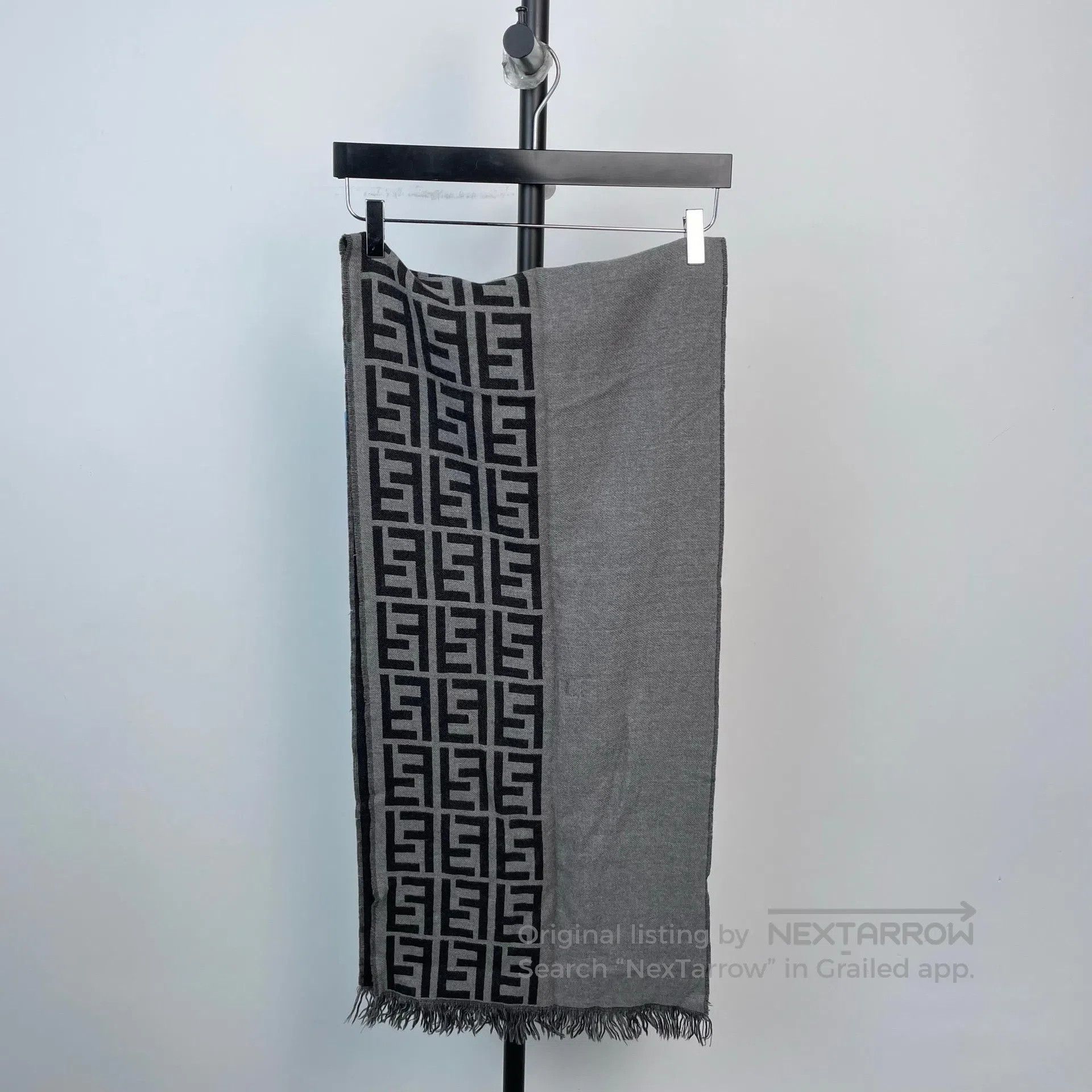 Fendi FENDI Black Gray Gradient Fringe Scarf Wool Cashmere Scarf Size ONE SIZE - 2 Thumbnail