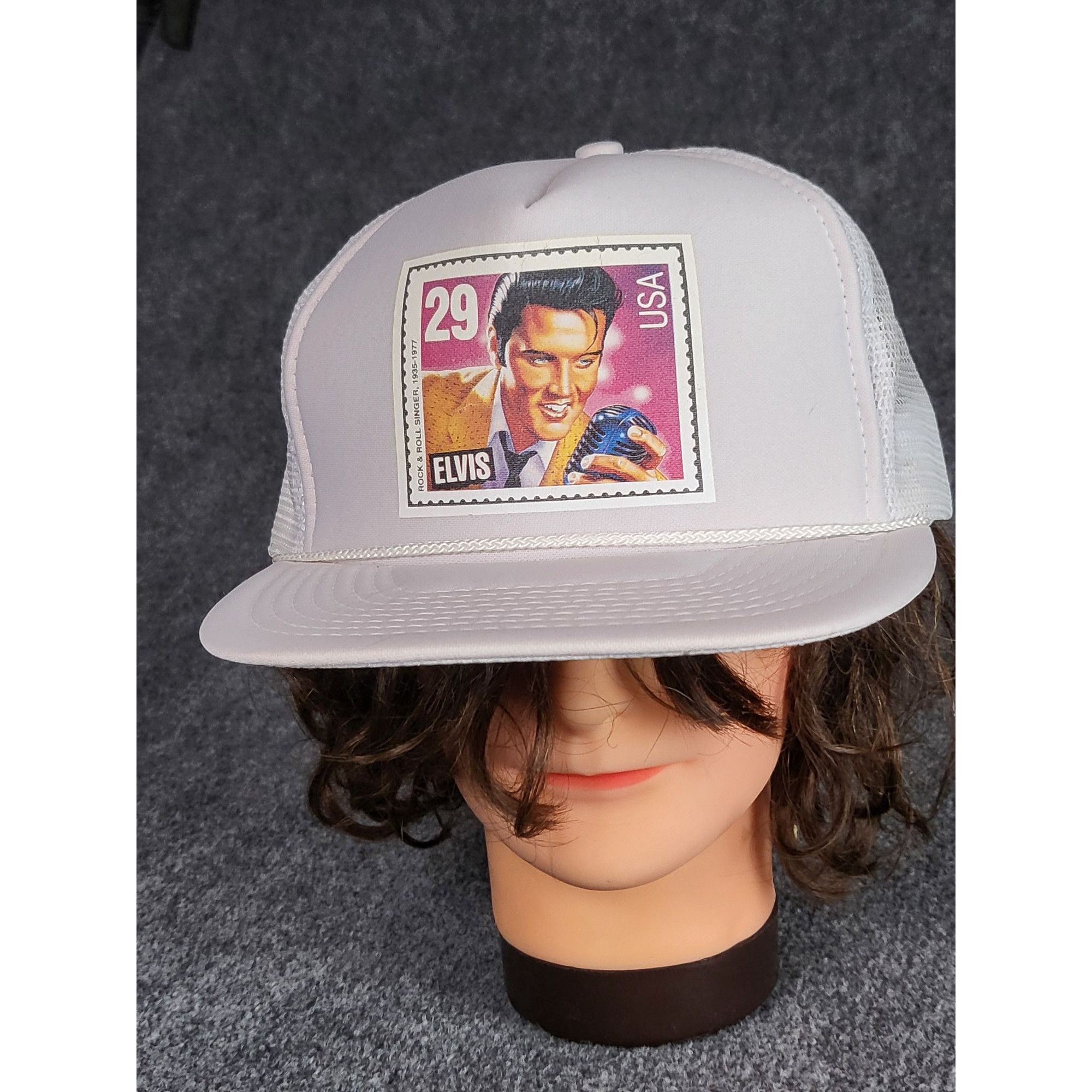 Vintage Vintage Elvis Postage Stamp Snapback Hat Rope Trucker White Size ONE SIZE - 1 Thumbnail