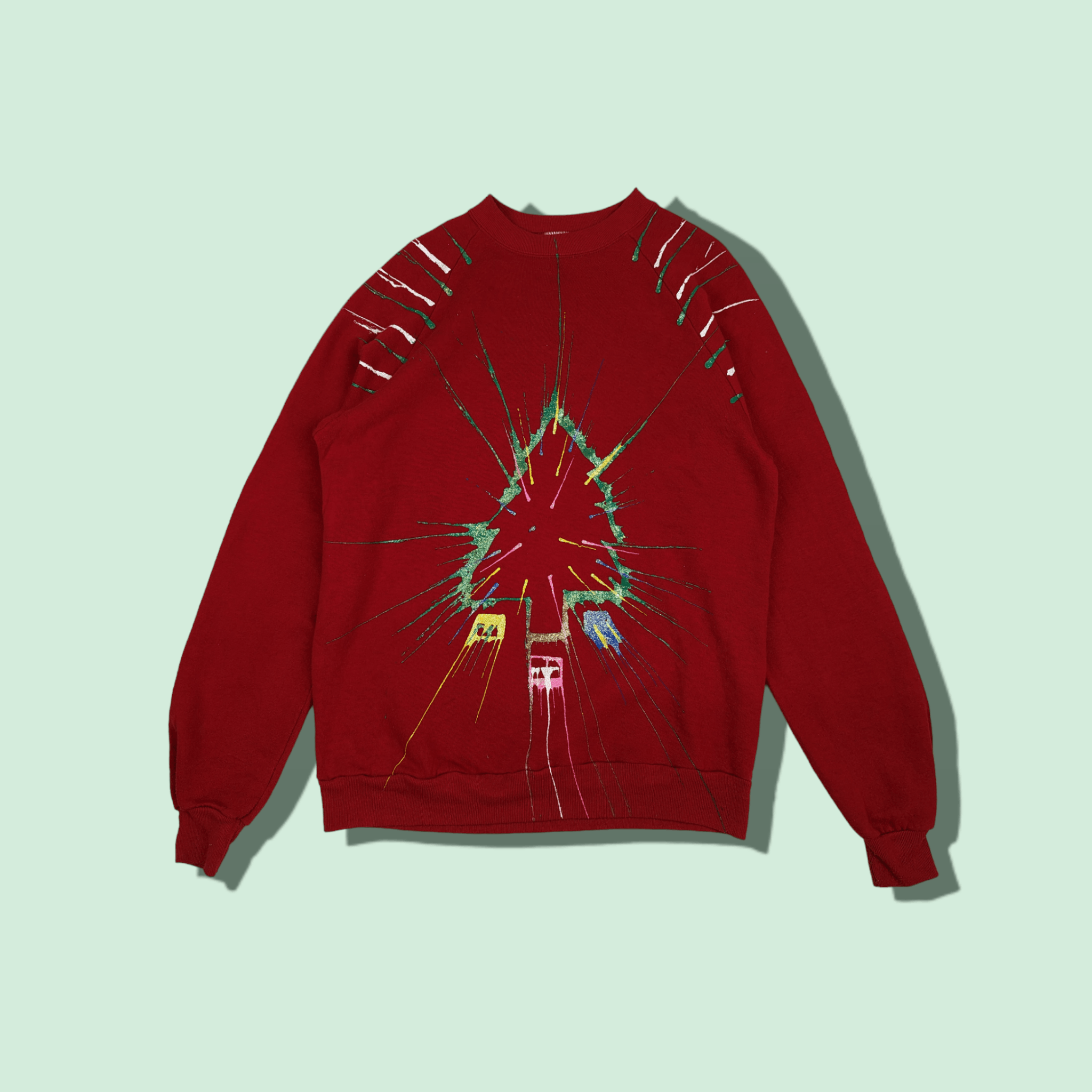 Vintage Vintage 90's CHRISTMAS TREE Art Paint Custom Sweatshirt Size US M / EU 48-50 / 2 - 1 Thumbnail