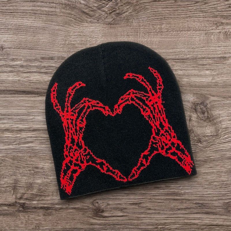 The Unbranded Brand Opium Punk ALT Skull Beanie Grunge Y2K Skater Red Heart Hat Size ONE SIZE - 1 Preview
