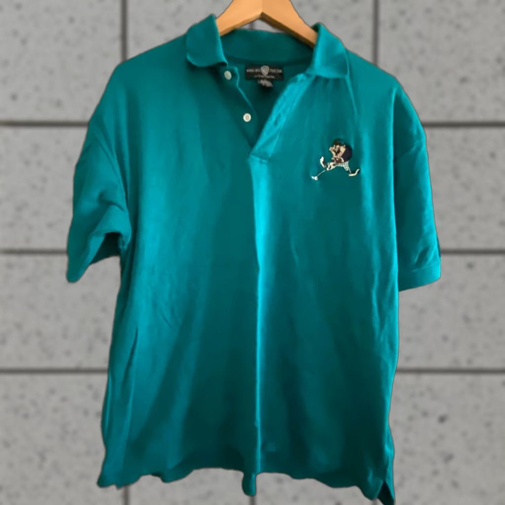 Vintage VINTAGE Warner Bros Studio Store Golf Polo Shirt L Taz Tasmanian Devil Cotton Men Polo Short Sleeve Blue 90s Warner Bros Mens Size US L / EU 52-54 / 3 - 1 Thumbnail